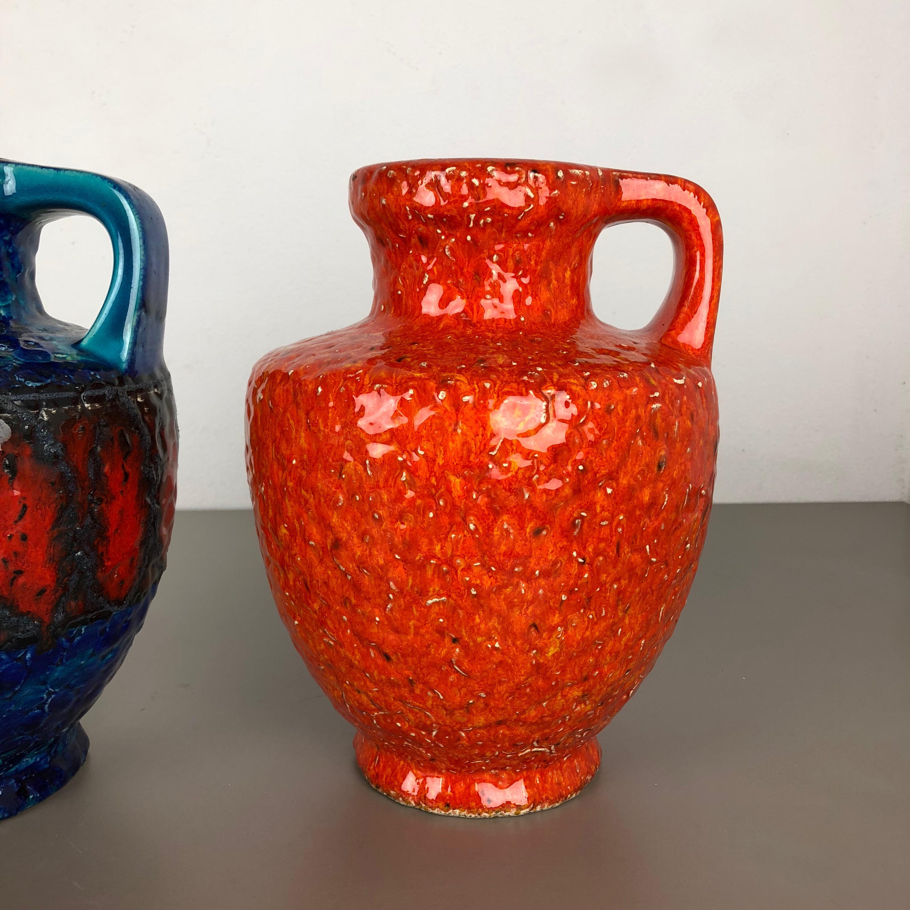20th Century Set of 2 Multi-Color Fat Lava Op Art Pottery Vase Made Bay Ceramics, Germany For Sale