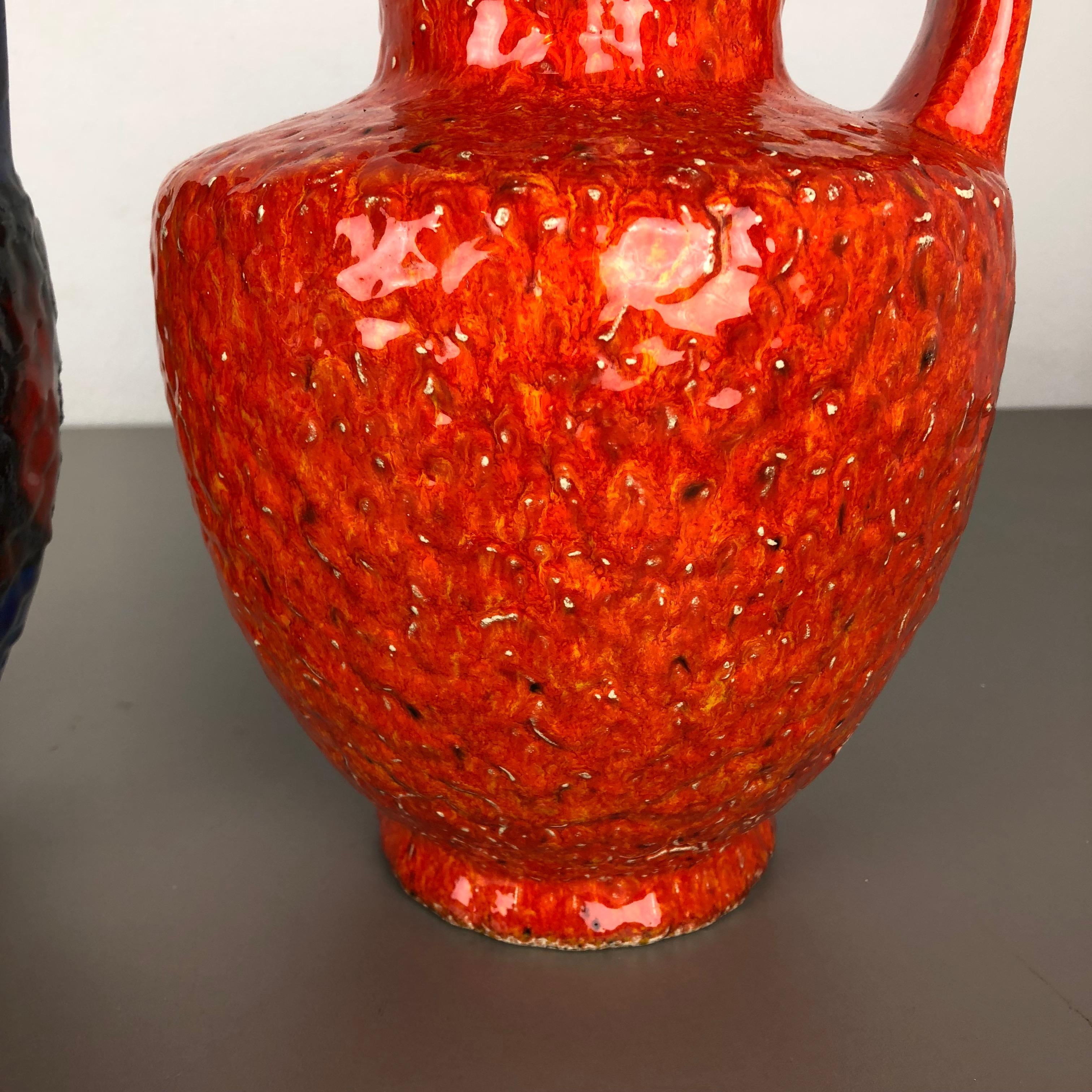 Set of 2 Multi-Color Fat Lava Op Art Pottery Vase Made Bay Ceramics, Germany For Sale 1