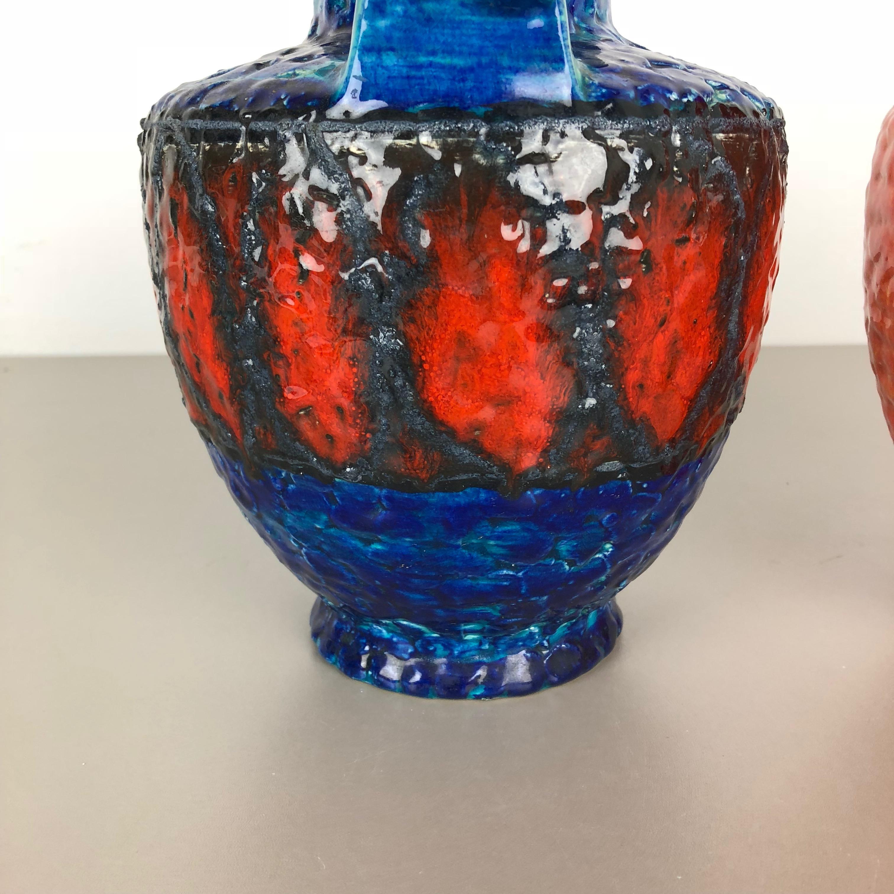 Set of 2 Multi-Color Fat Lava Op Art Pottery Vase Made Bay Ceramics, Germany For Sale 4
