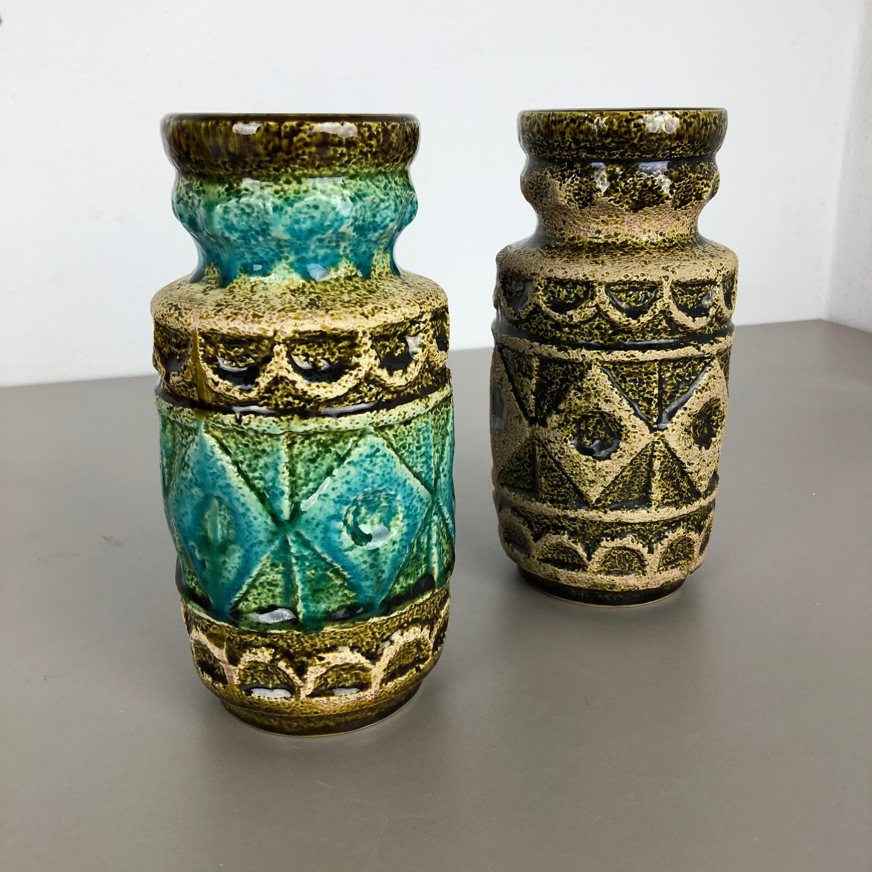 Set of 2 Multi-Color Op Art Pottery Vase by Bay Ceramics, Germany, 1960s For Sale 4