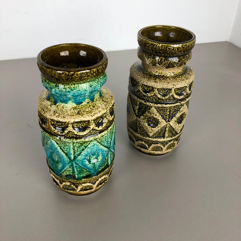 Set of 2 Multi-Color Op Art Pottery Vase by Bay Ceramics, Germany, 1960s For Sale 8
