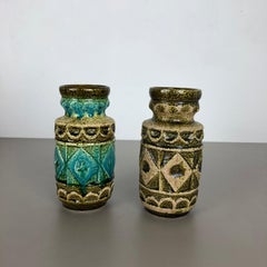 Set of 2 Multi-Color Op Art Pottery Vase by Bay Ceramics, Germany, 1960s