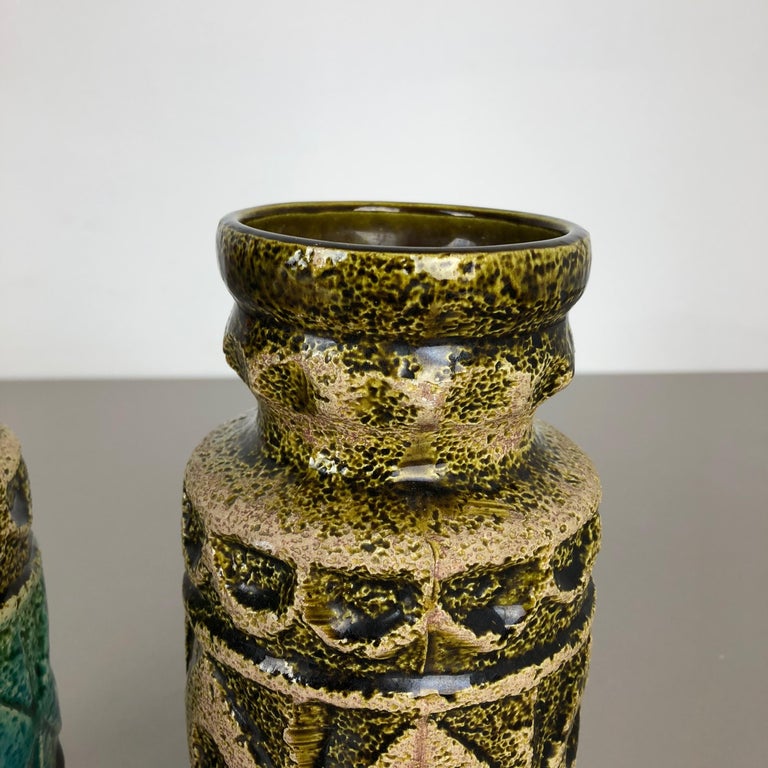 Set of 2 Multi-Color Op Art Pottery Vase by Bay Ceramics, Germany, 1960s For Sale 1