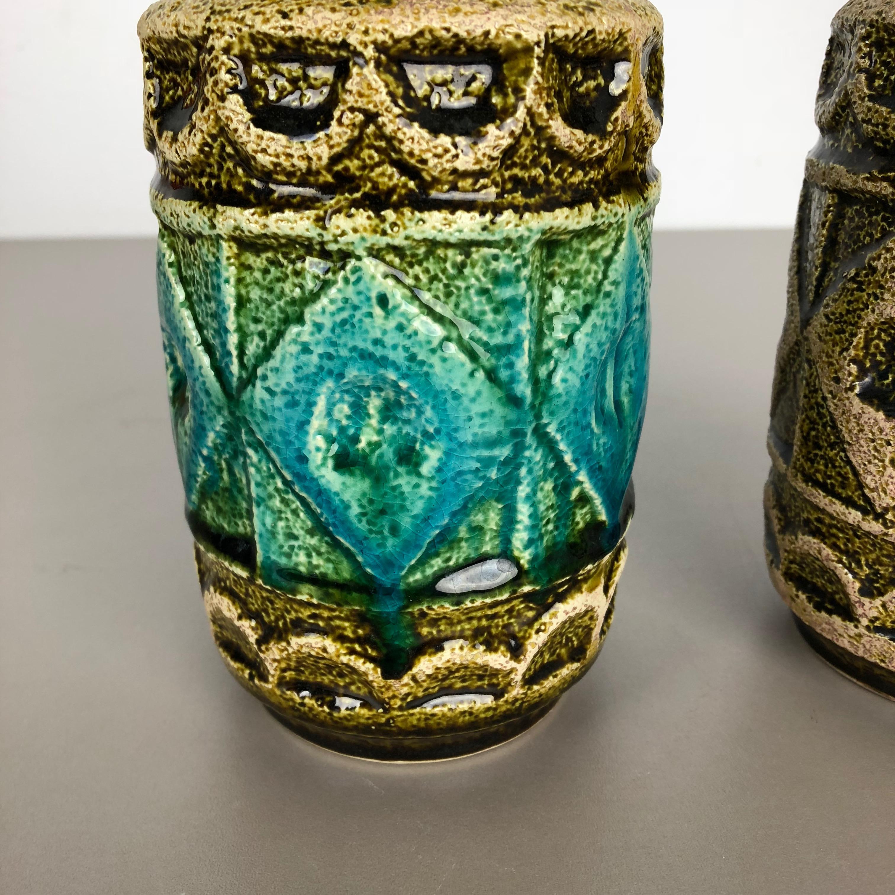 Set of 2 Multi-Color Op Art Pottery Vase by Bay Ceramics, Germany, 1960s In Good Condition For Sale In Kirchlengern, DE