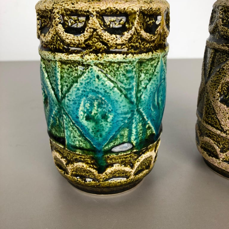 Set of 2 Multi-Color Op Art Pottery Vase by Bay Ceramics, Germany, 1960s For Sale 2
