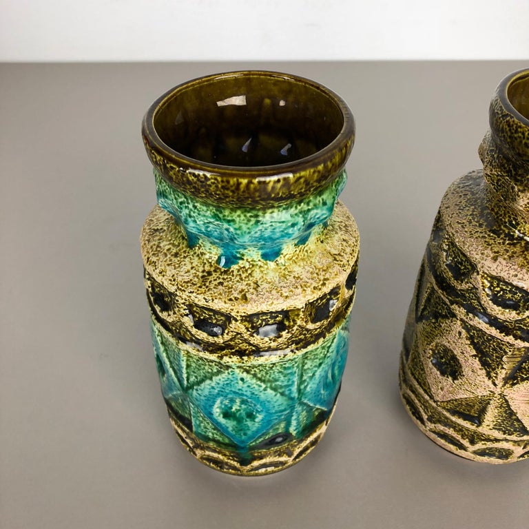 Set of 2 Multi-Color Op Art Pottery Vase by Bay Ceramics, Germany, 1960s For Sale 3