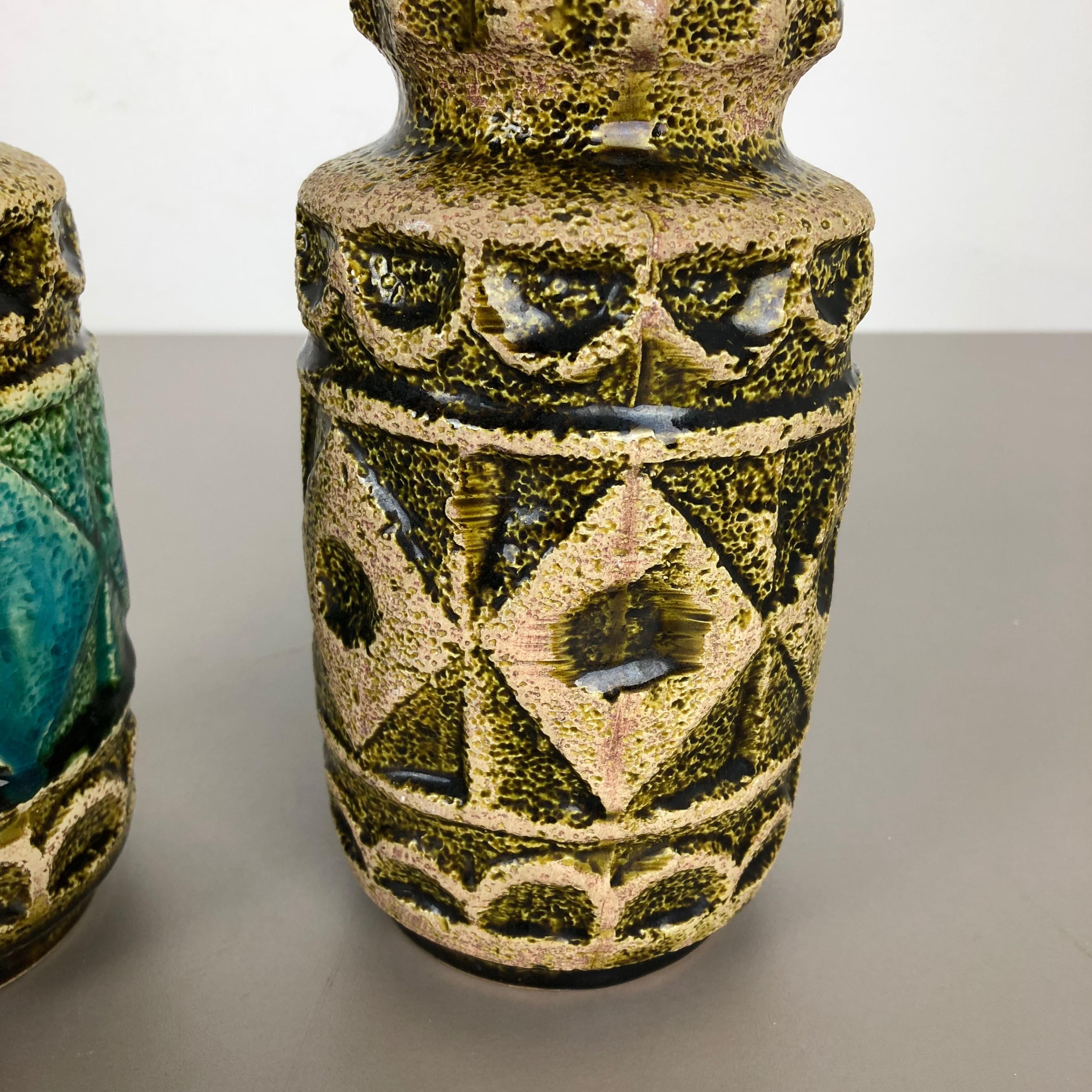 Set of 2 Multi-Color Op Art Pottery Vase by Bay Ceramics, Germany, 1960s For Sale 1