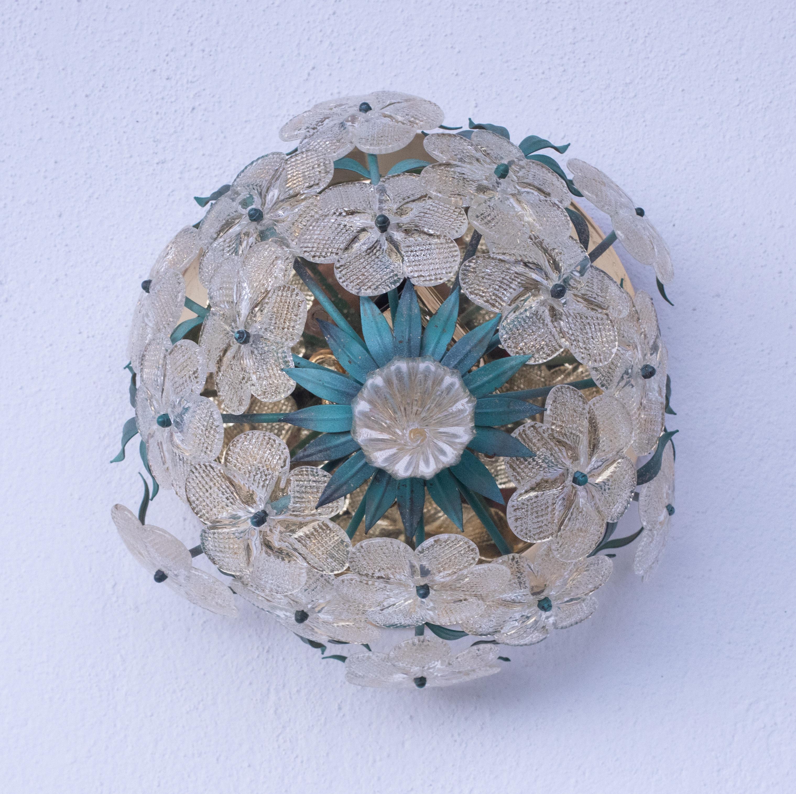 Set of 2 Murano Ceiling Light Flower by Seguso for Venini, Italy, 1960s In Good Condition In Roma, IT
