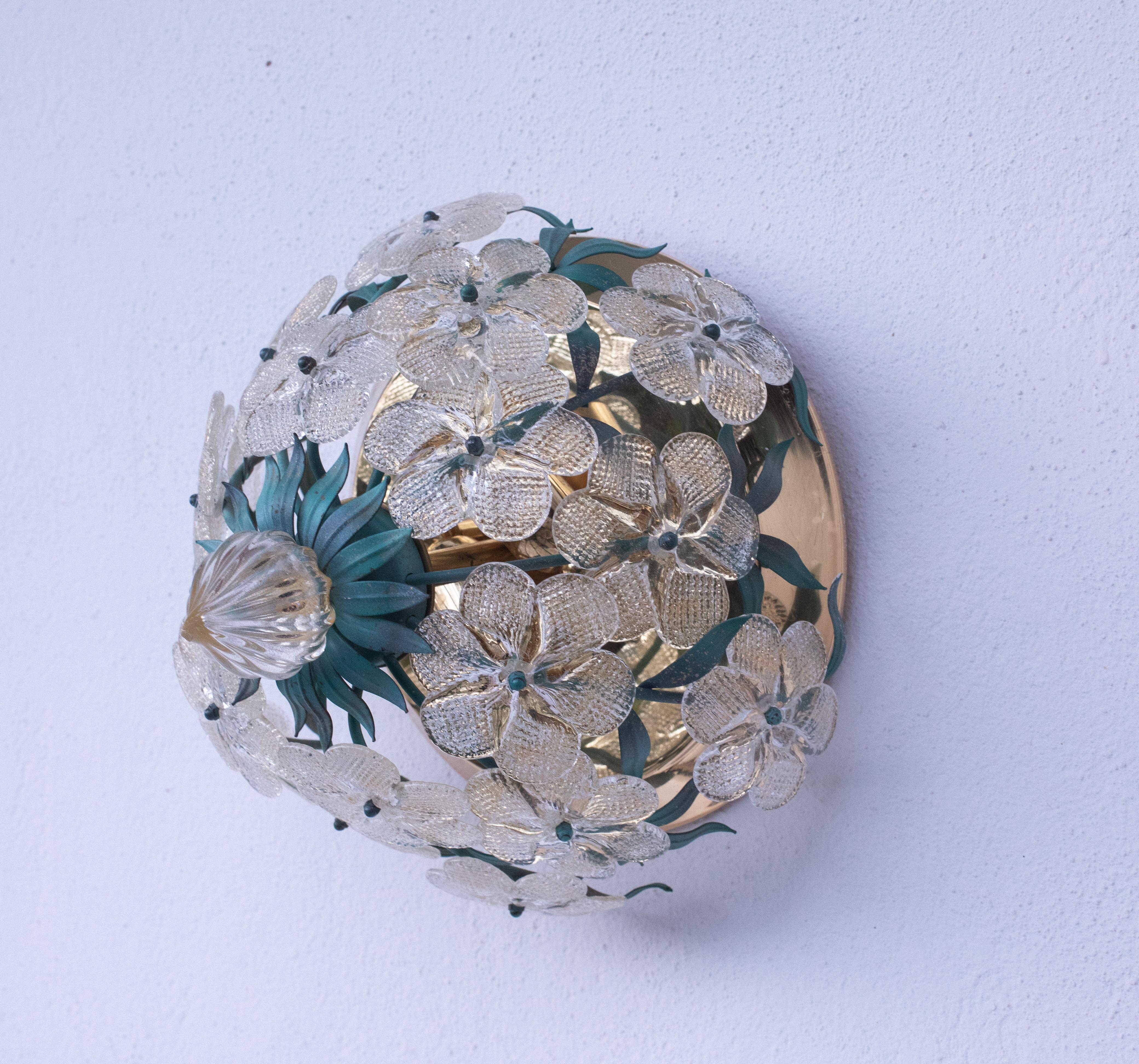 Mid-20th Century Set of 2 Murano Ceiling Light Flower by Seguso for Venini, Italy, 1960s