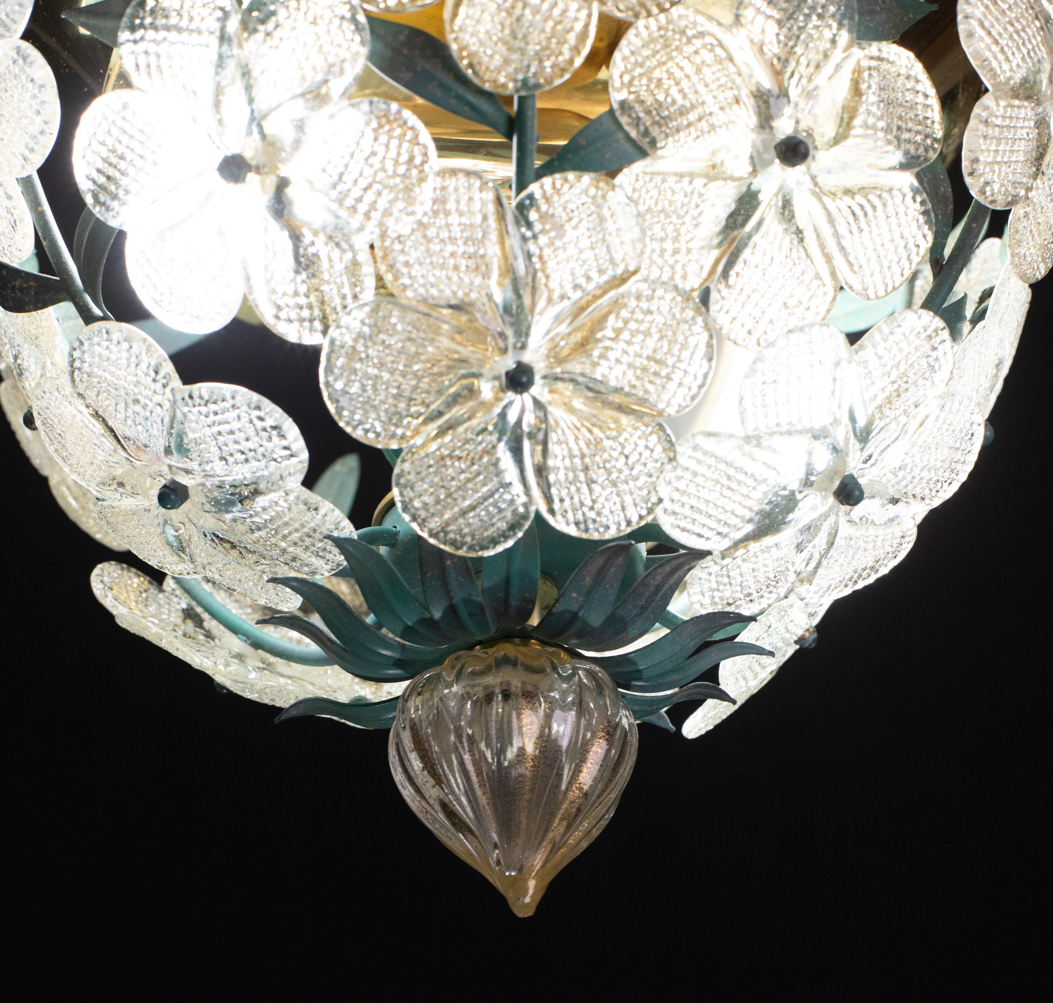 Set of 2 Murano Ceiling Light Flower by Seguso for Venini, Italy, 1960s 4