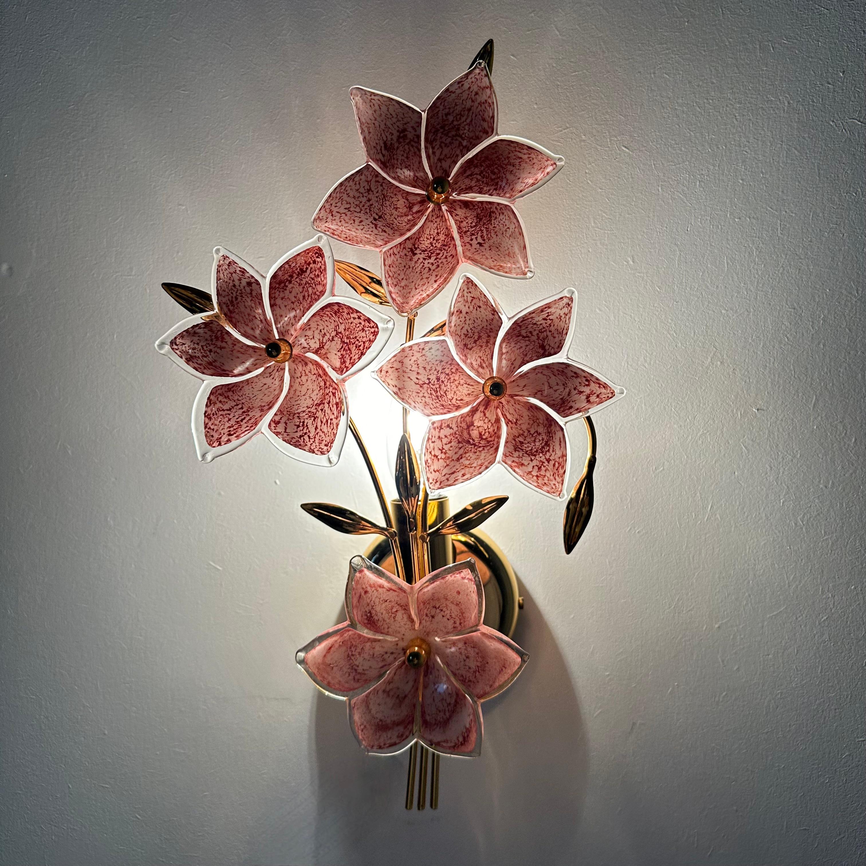 2er Set Murano Blumen Wandlampe , 1970er Jahre im Angebot 4
