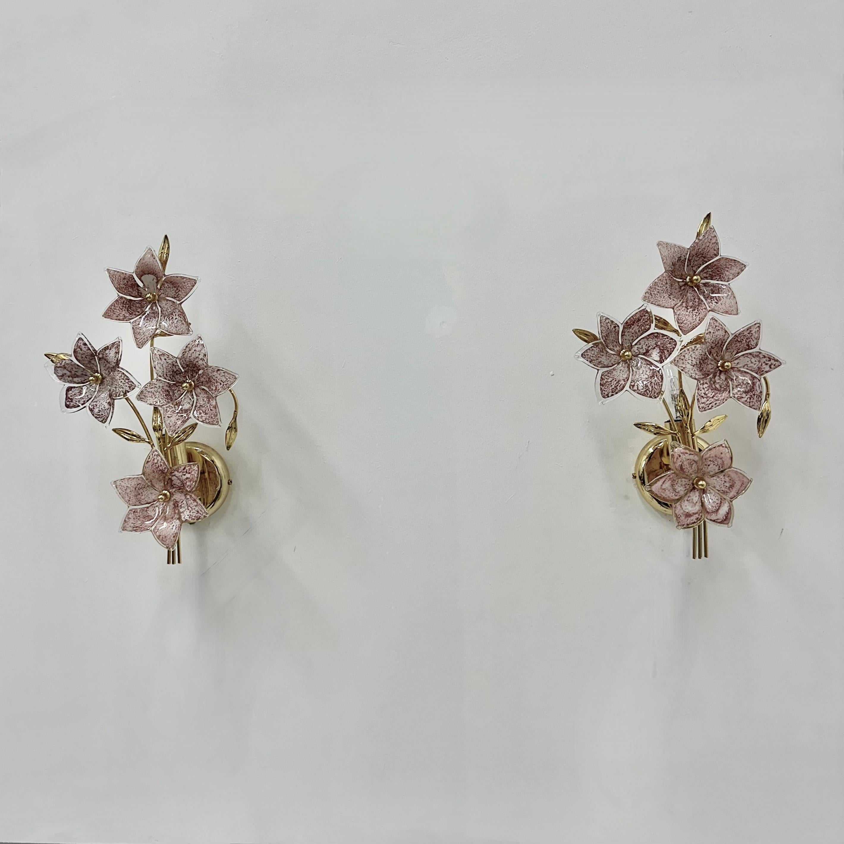 2er Set Murano Blumen Wandlampe , 1970er Jahre im Angebot 5