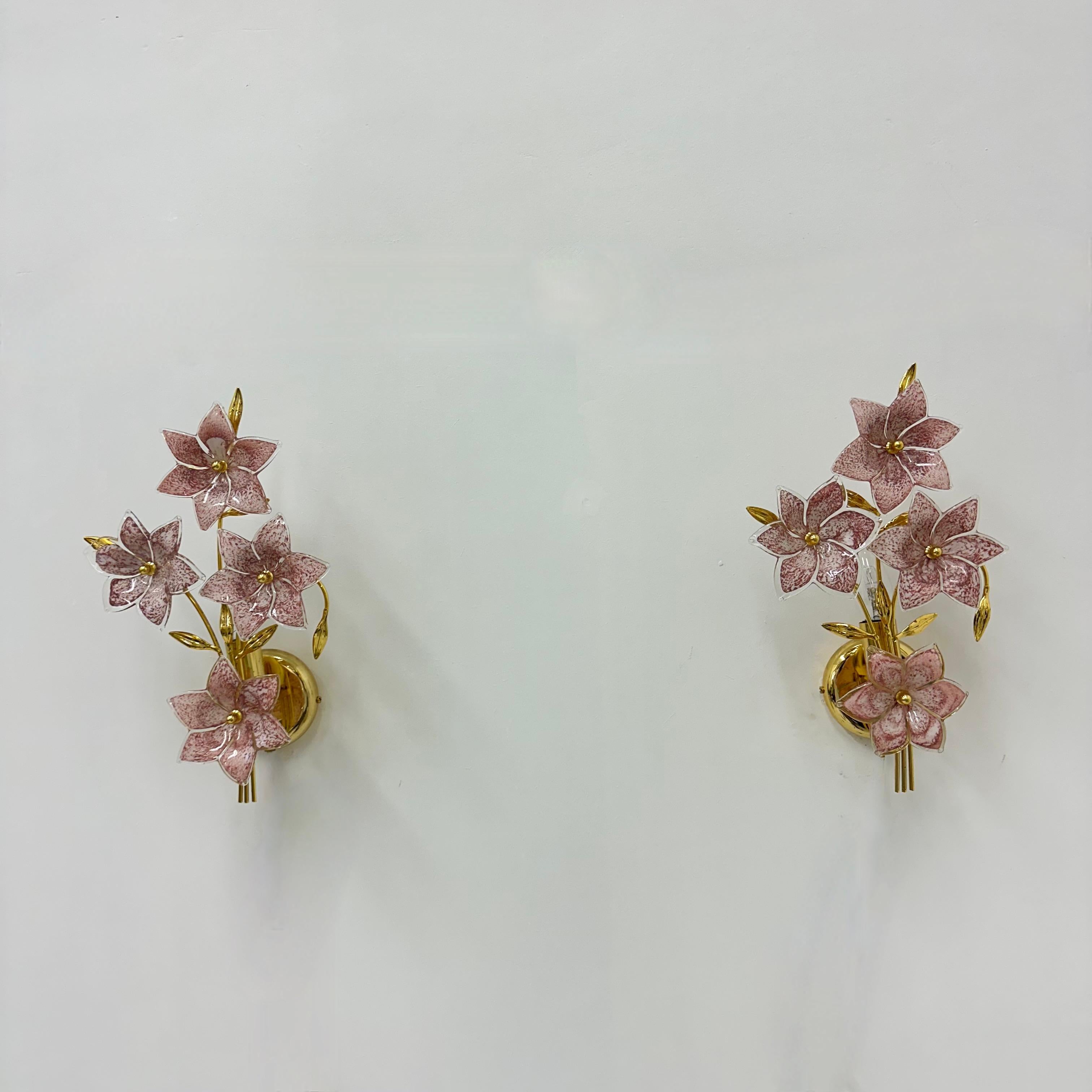 2er Set Murano Blumen Wandlampe , 1970er Jahre im Angebot 6