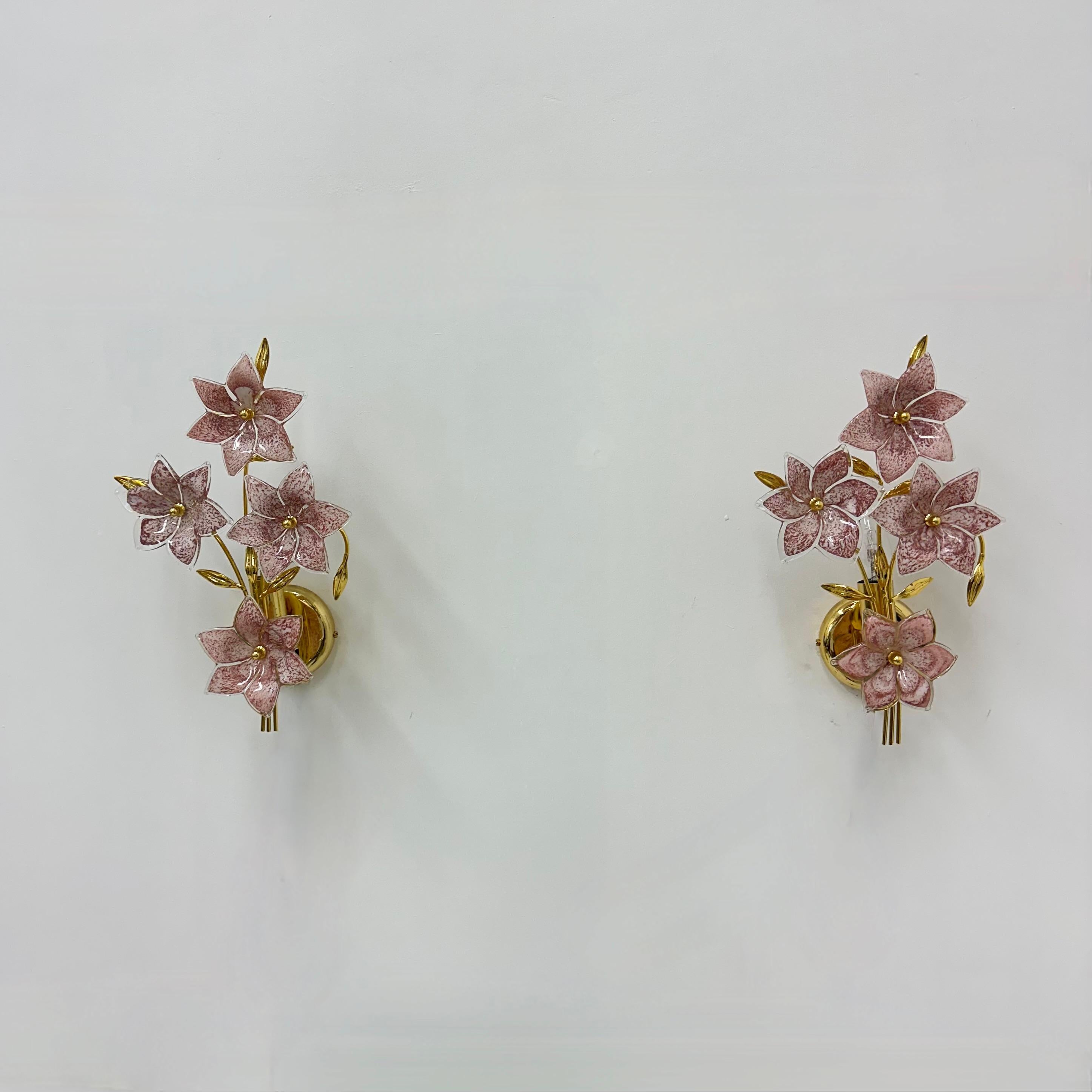 2er Set Murano Blumen Wandlampe , 1970er Jahre im Angebot 7