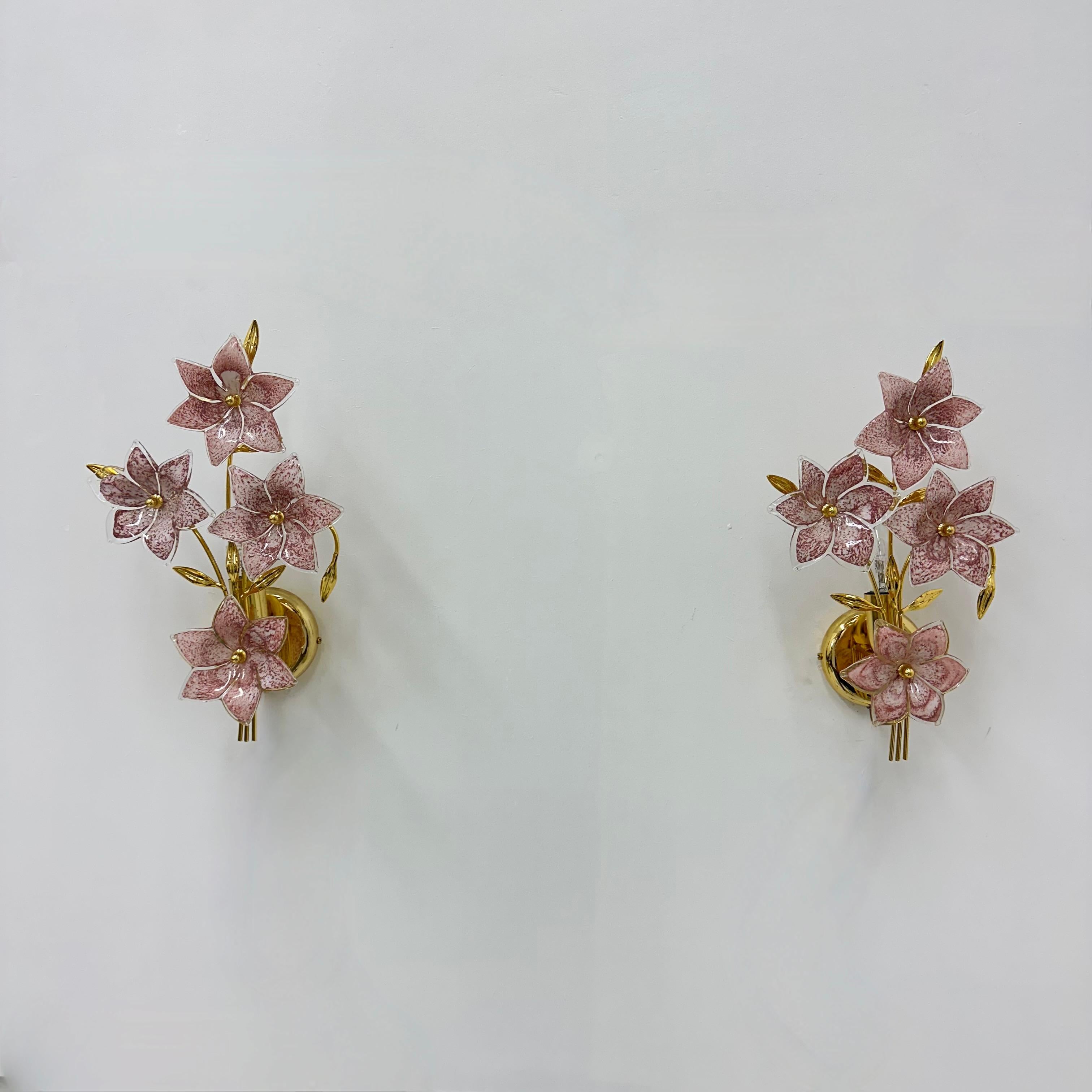 2er Set Murano Blumen Wandlampe , 1970er Jahre im Angebot 14