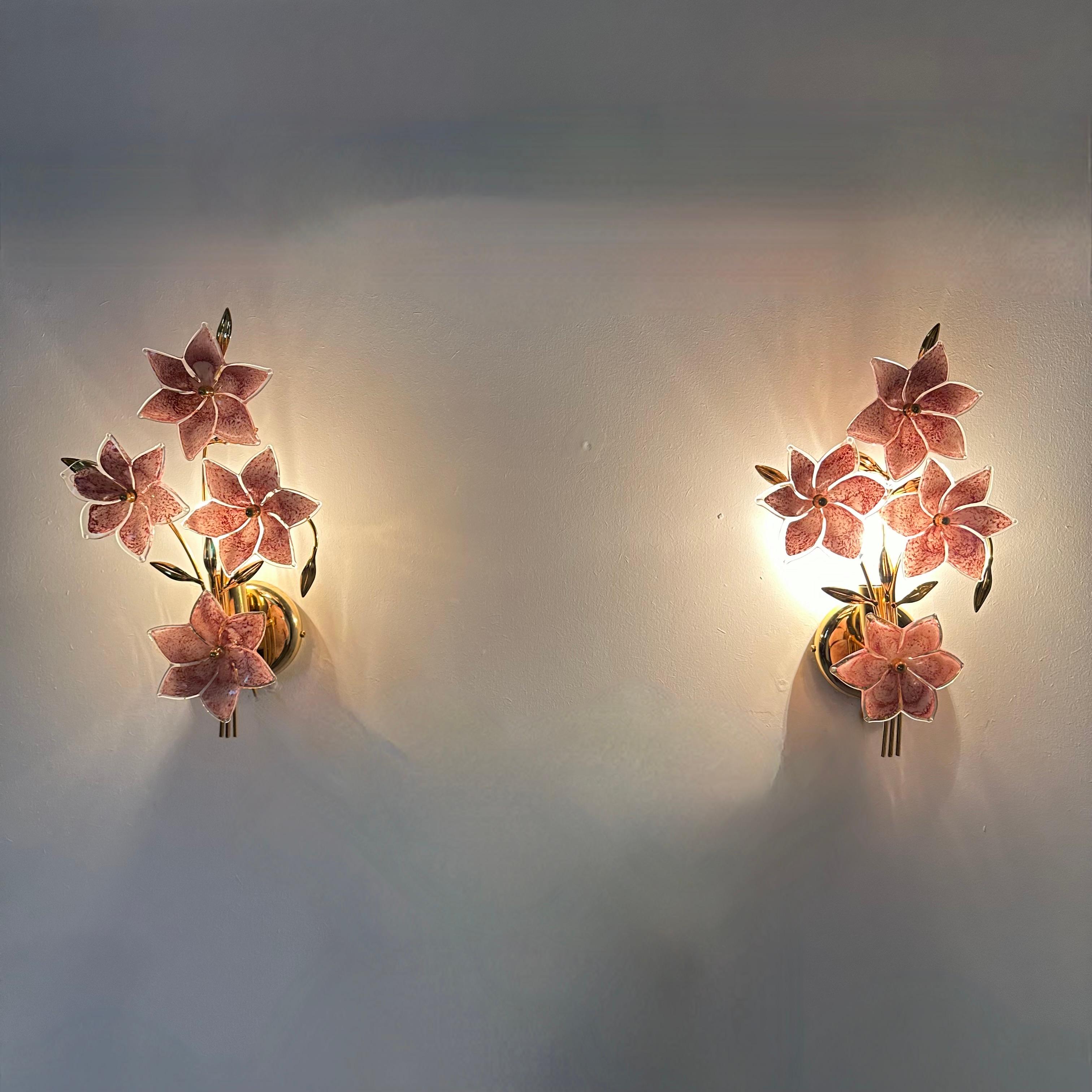 2er Set Murano Blumen Wandlampe , 1970er Jahre im Angebot 2