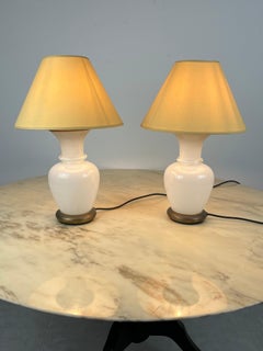 Set of 2 Murano Glass and Brass Table Lamps, F. Fabbian, Italy, 1970s