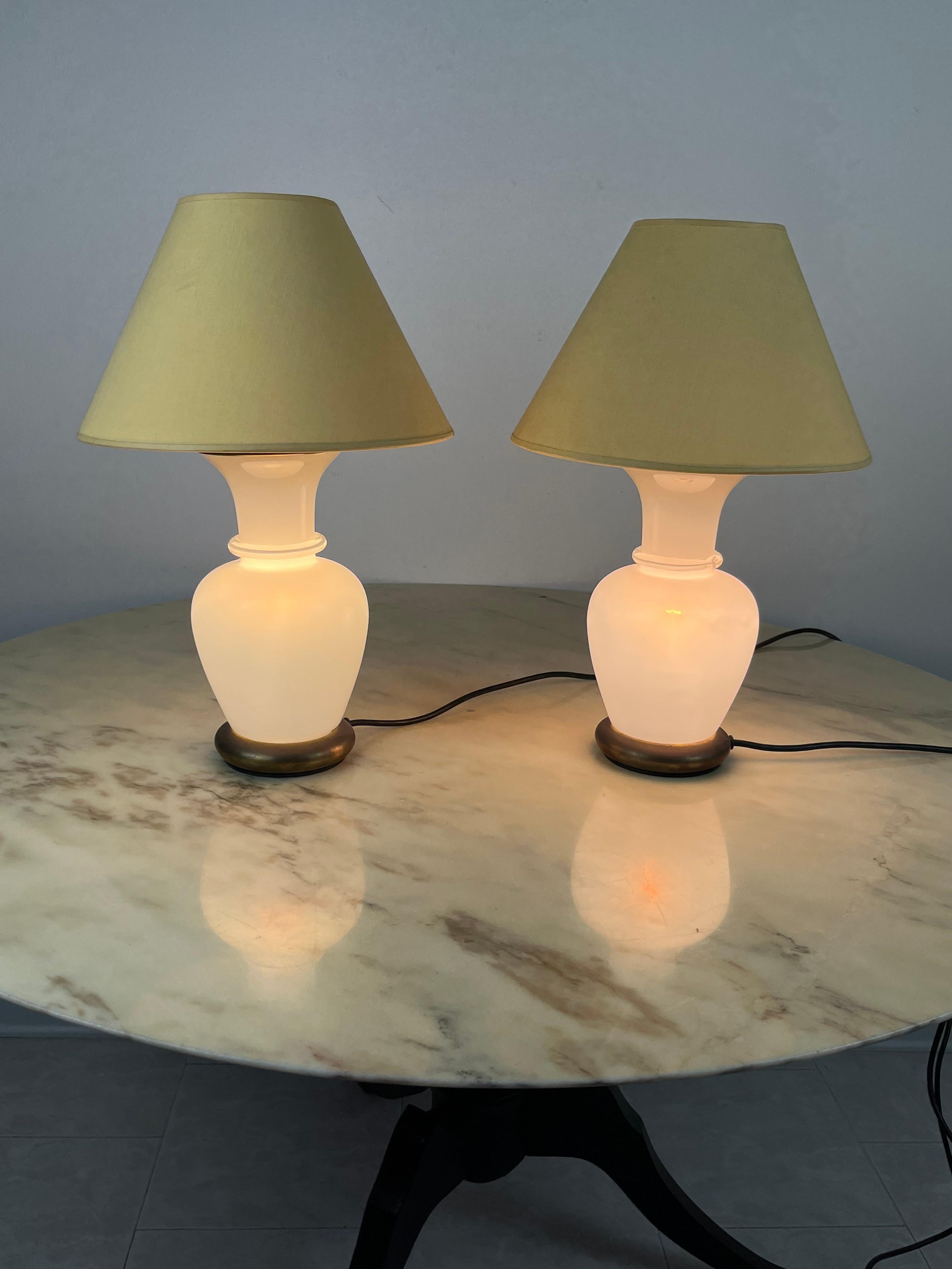 Other Set of 2 Murano Glass and Brass Table Lamps, F. Fabbian, Italy, 1970s For Sale