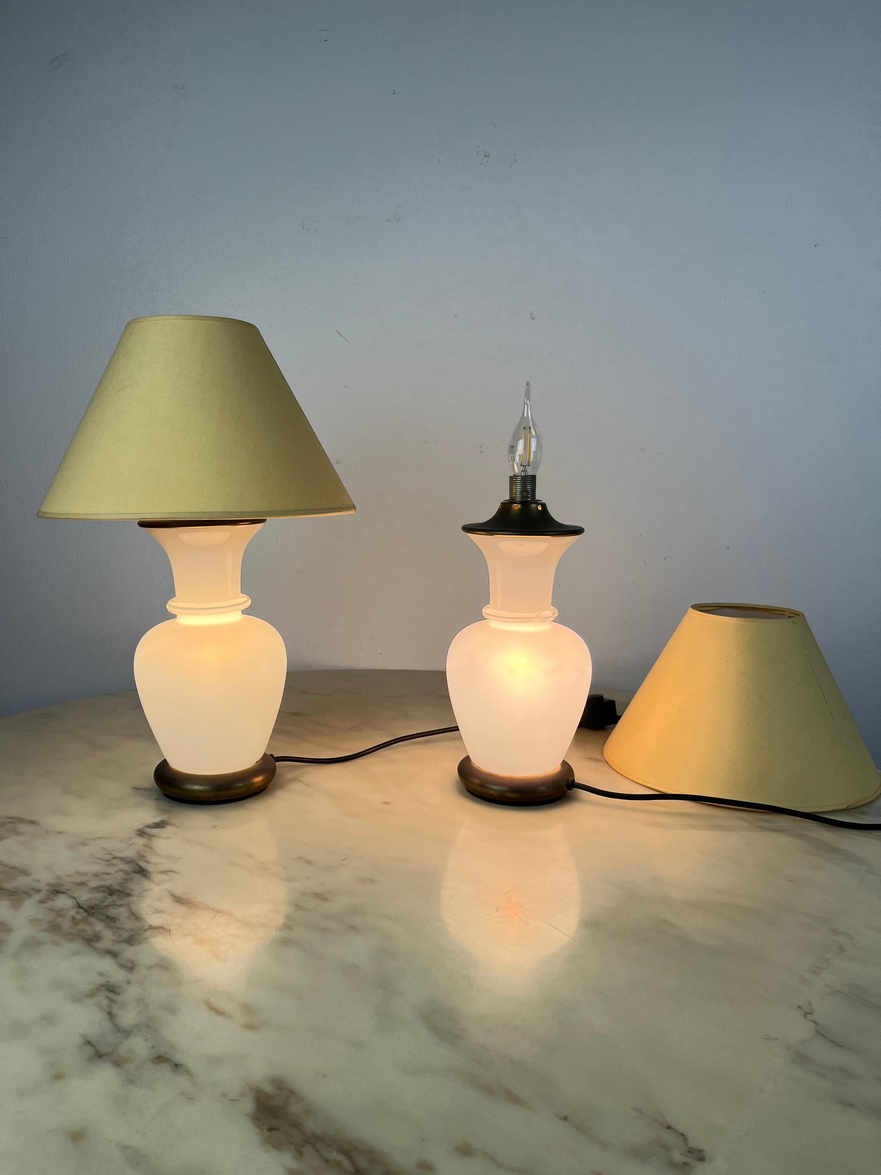 Set of 2 Murano Glass and Brass Table Lamps, F. Fabbian, Italy, 1970s For Sale 2
