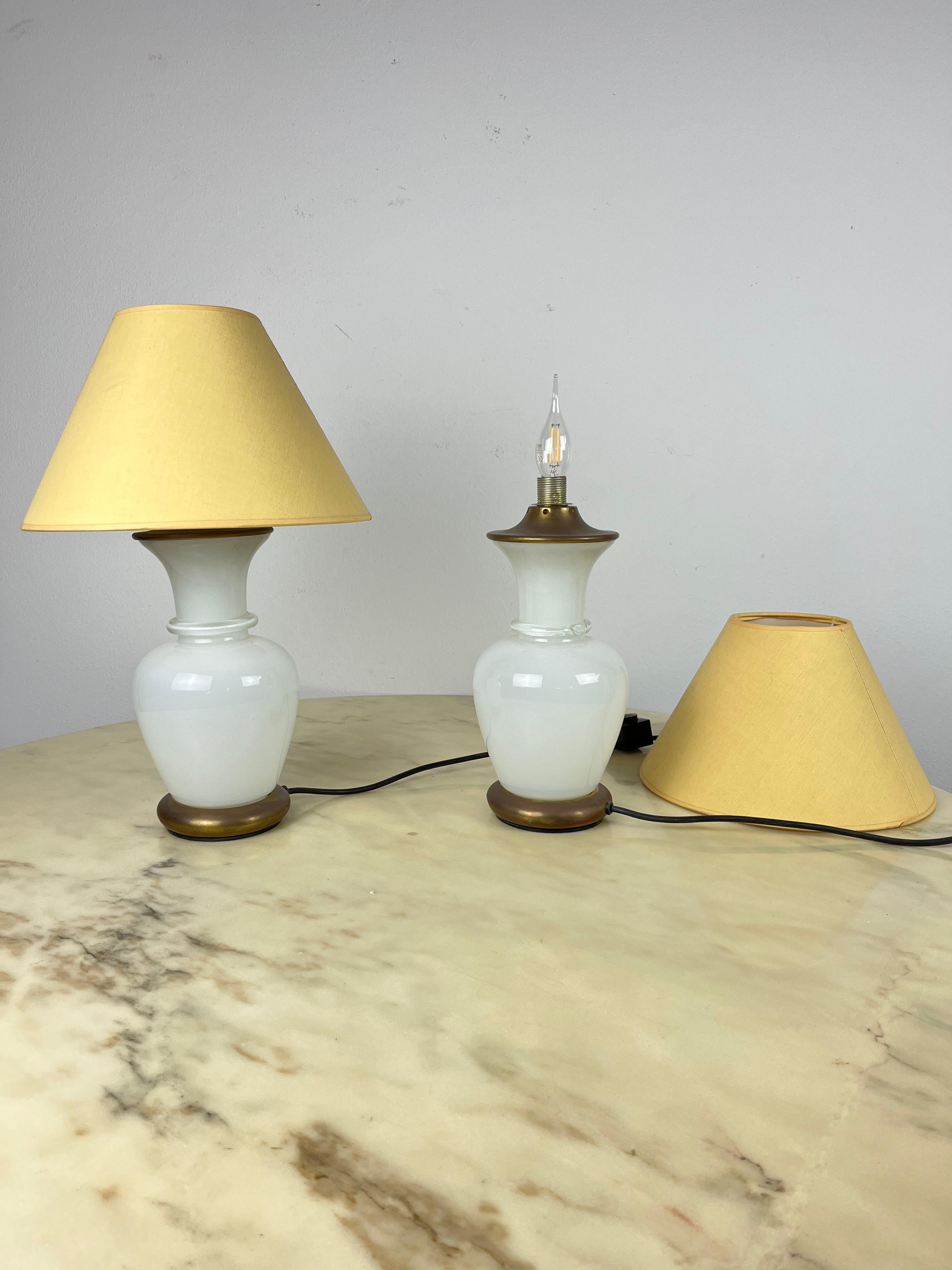 Set of 2 Murano Glass and Brass Table Lamps, F. Fabbian, Italy, 1970s For Sale 3