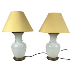 Vintage Set of 2 Murano Glass and Brass Table Lamps, F. Fabbian, Italy, 1970s
