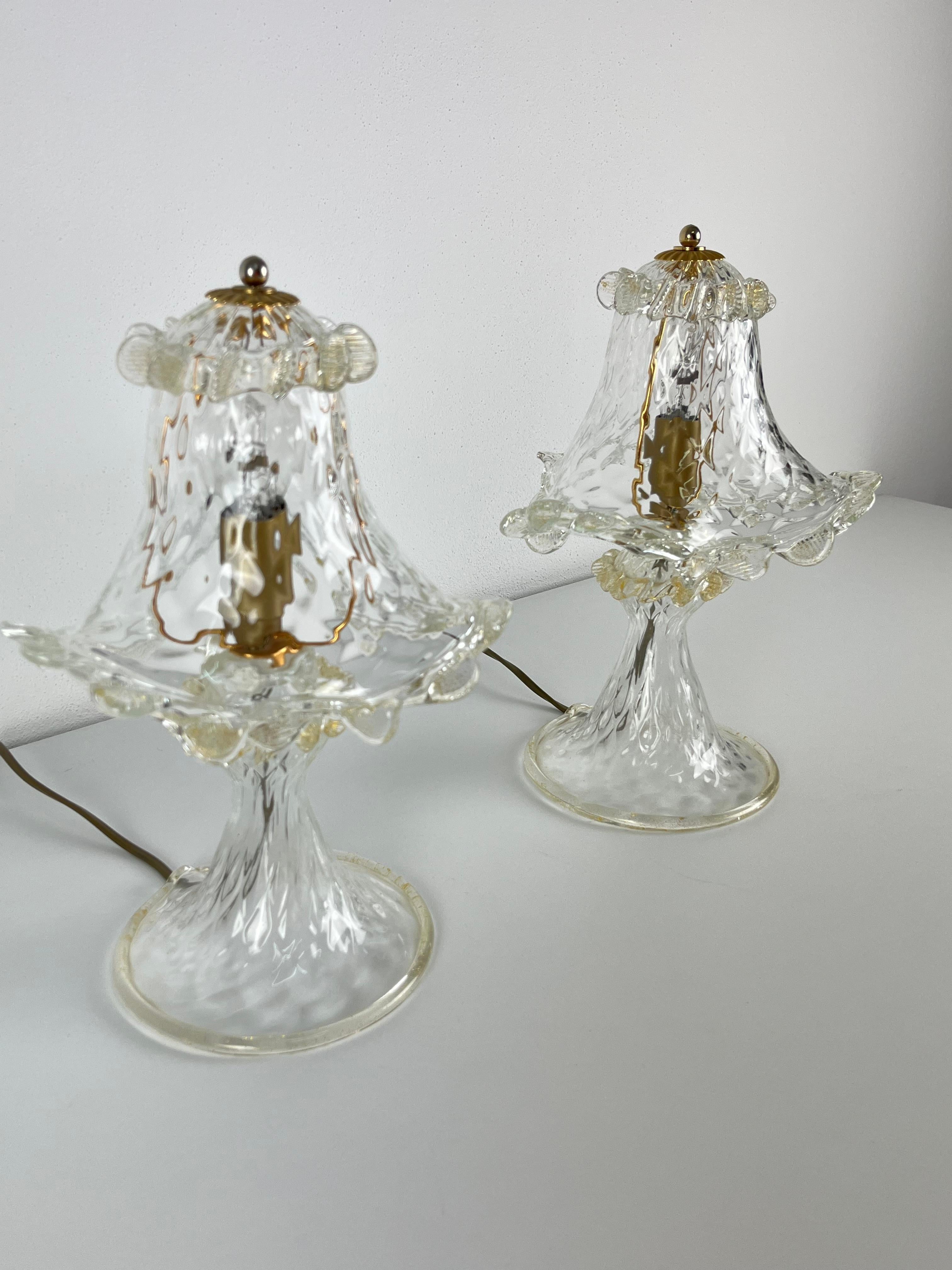 Satz von 2 Nachttischlampen aus Murano-Glas, Barovier 1980er im Angebot 4