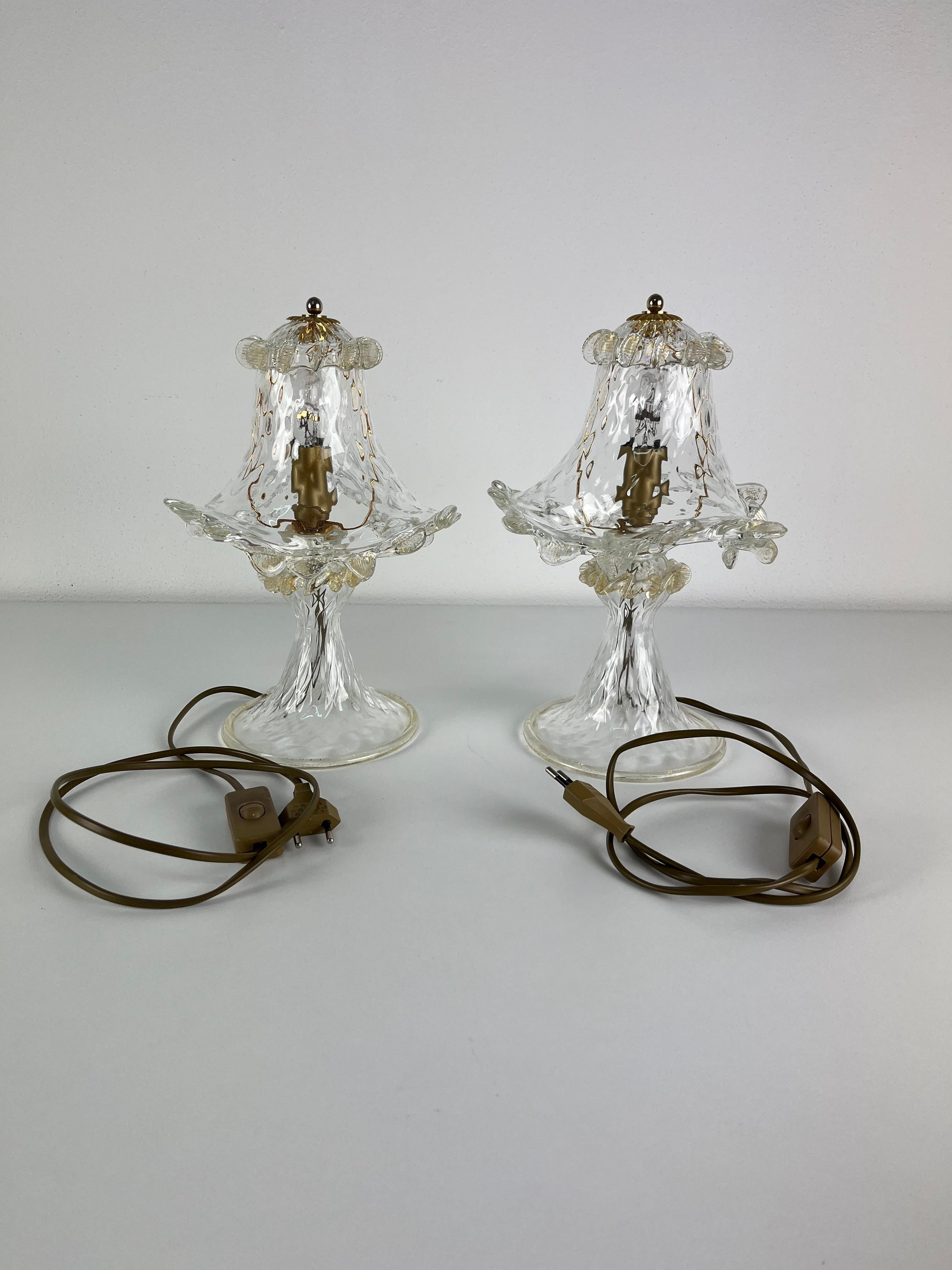 Satz von 2 Nachttischlampen aus Murano-Glas, Barovier 1980er im Angebot 5