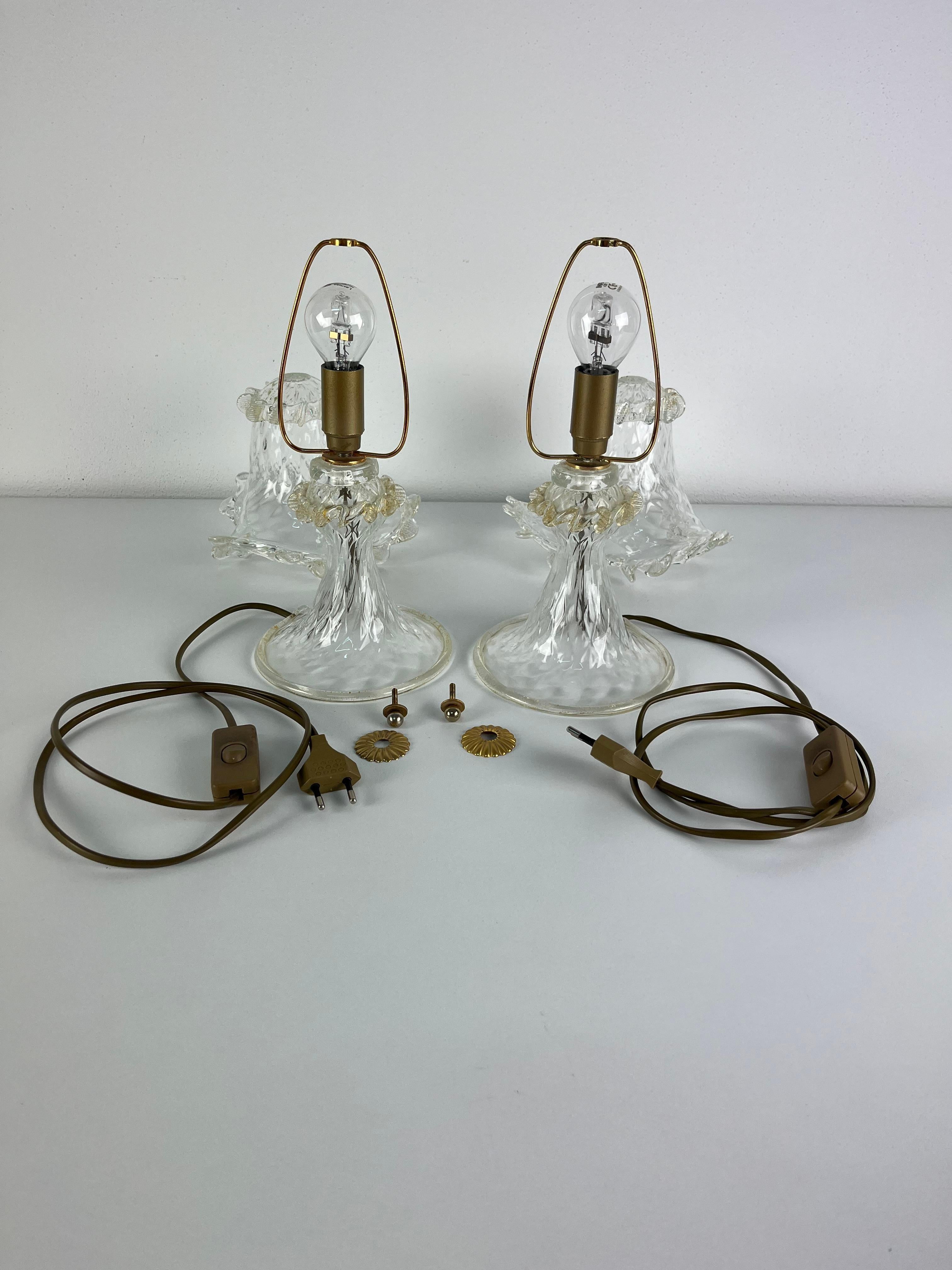 Satz von 2 Nachttischlampen aus Murano-Glas, Barovier 1980er im Angebot 6