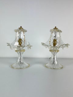 Set of 2 Murano Glass Bedside Lamps, Barovier 1980s