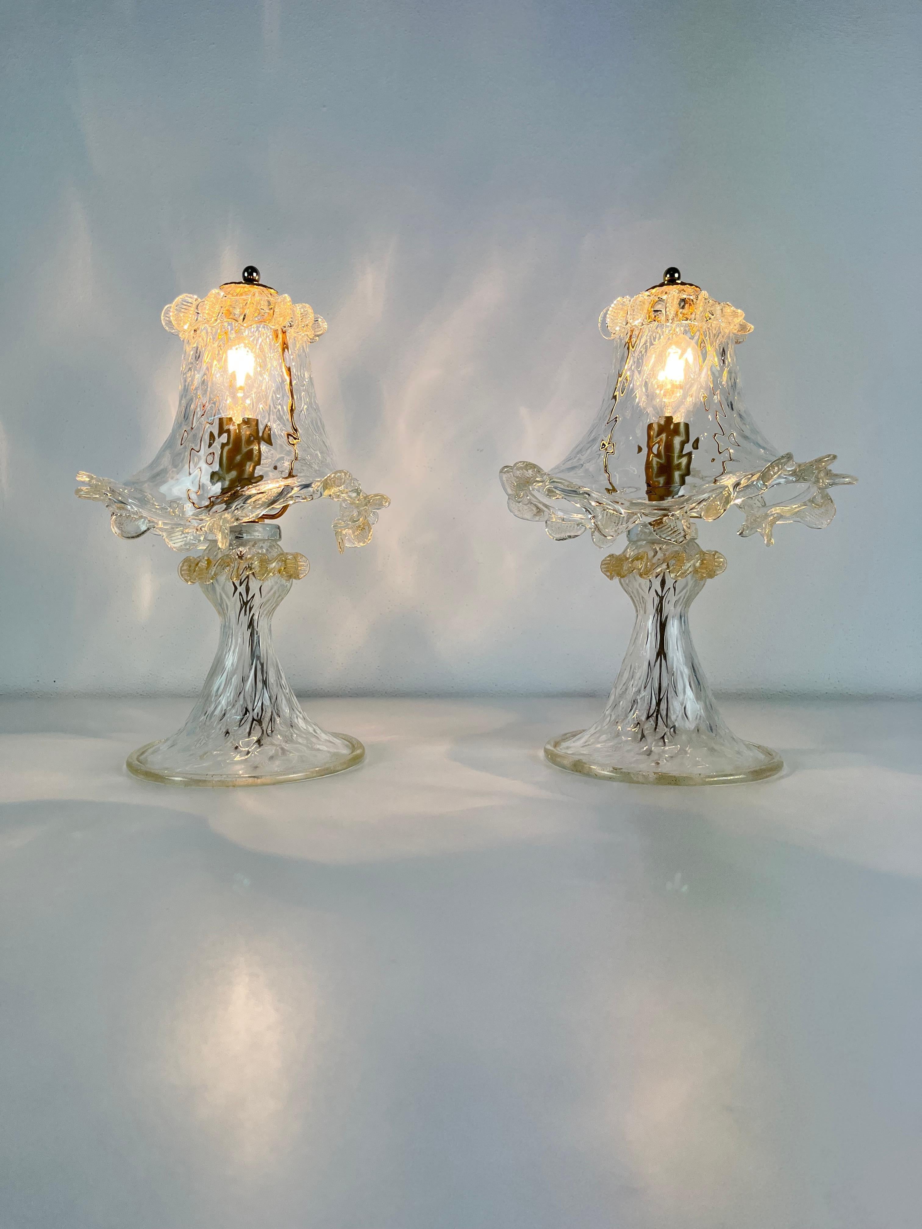 Satz von 2 Nachttischlampen aus Murano-Glas, Barovier 1980er (Italienisch) im Angebot