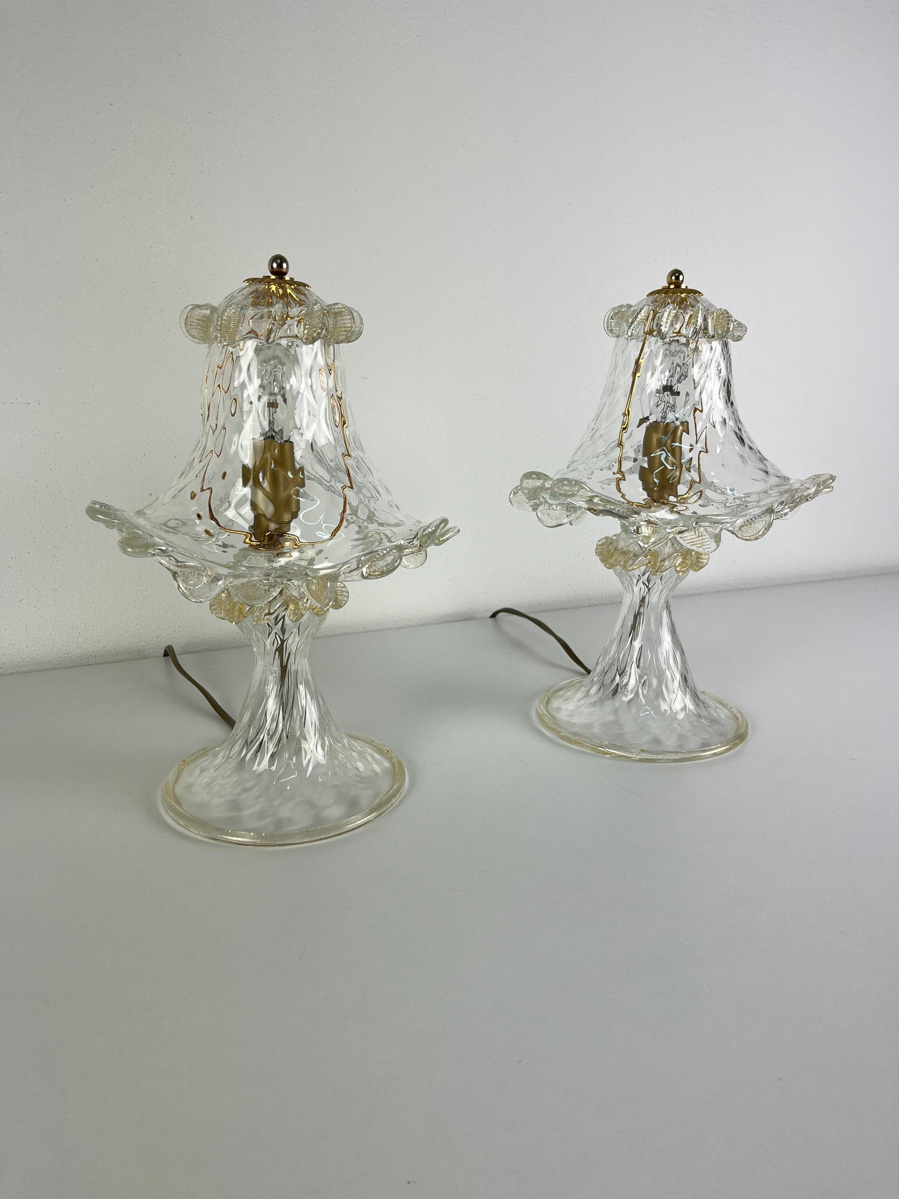Satz von 2 Nachttischlampen aus Murano-Glas, Barovier 1980er im Zustand „Gut“ im Angebot in Palermo, IT
