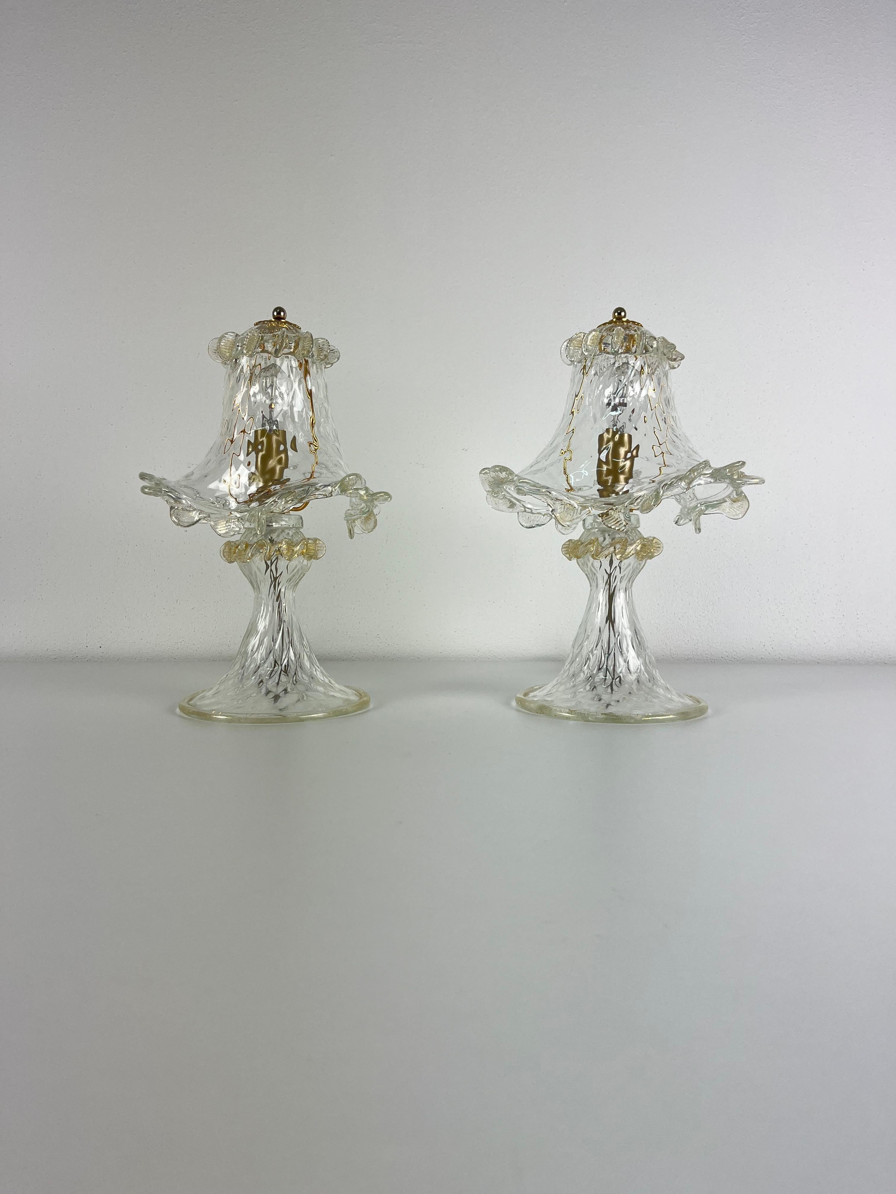 Satz von 2 Nachttischlampen aus Murano-Glas, Barovier 1980er (Ende des 20. Jahrhunderts) im Angebot