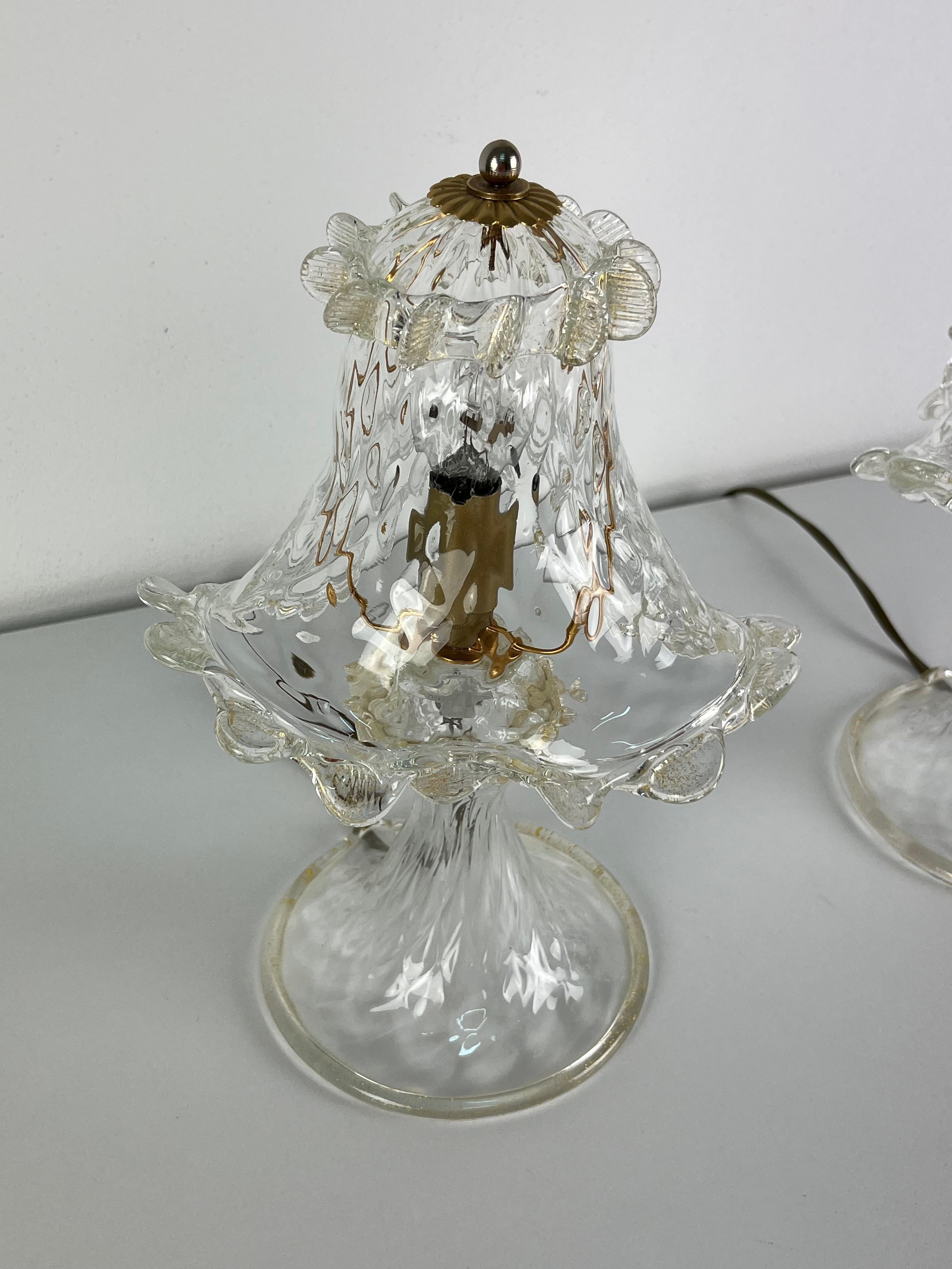 Satz von 2 Nachttischlampen aus Murano-Glas, Barovier 1980er (Muranoglas) im Angebot