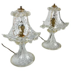 Ensemble de 2 lampes de chevet en verre de Murano, Barovier 1980