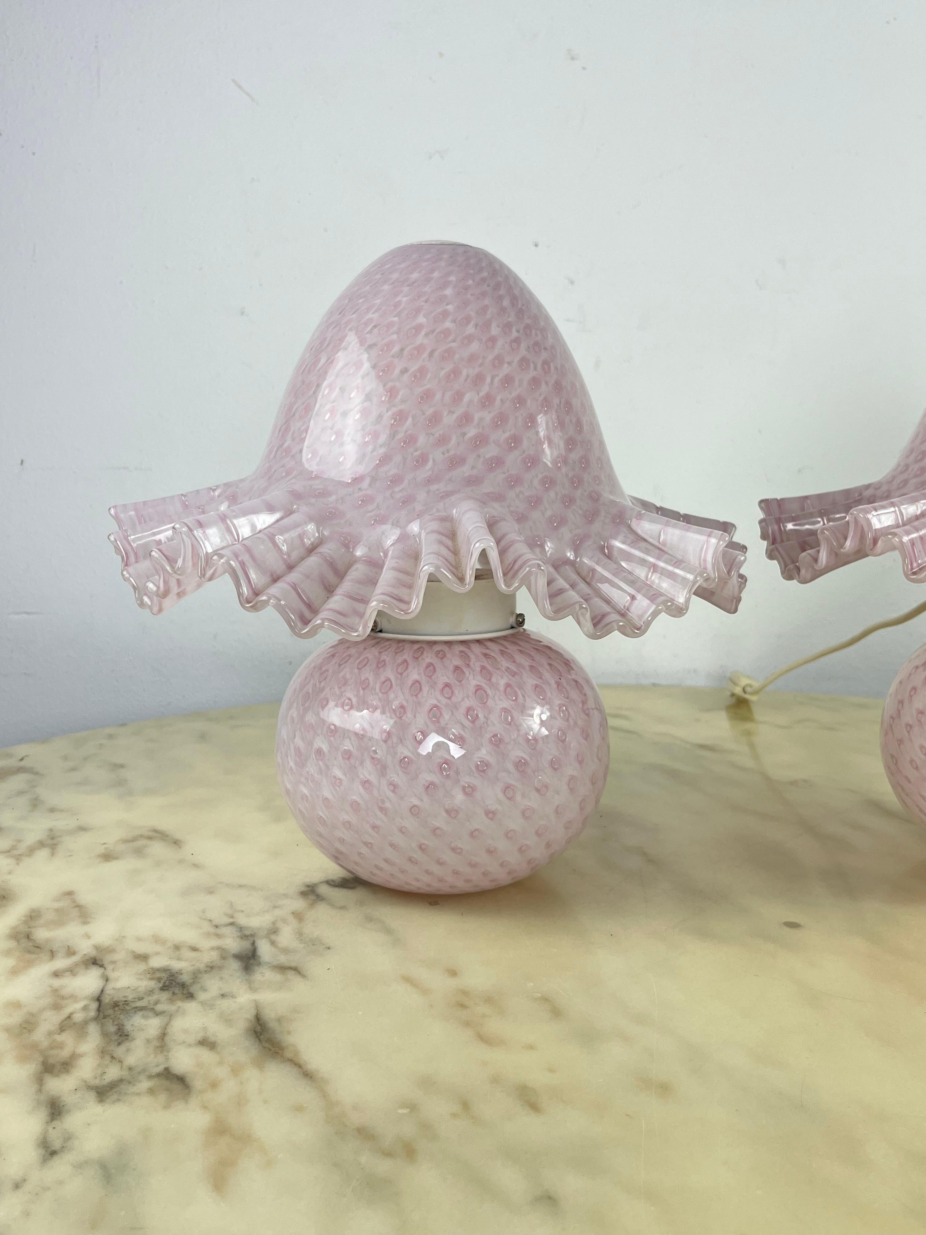 Satz von 2 Murano Glas Nachttischlampen Doppelte Beleuchtung zugeschrieben Cenedese 1980s im Angebot 4