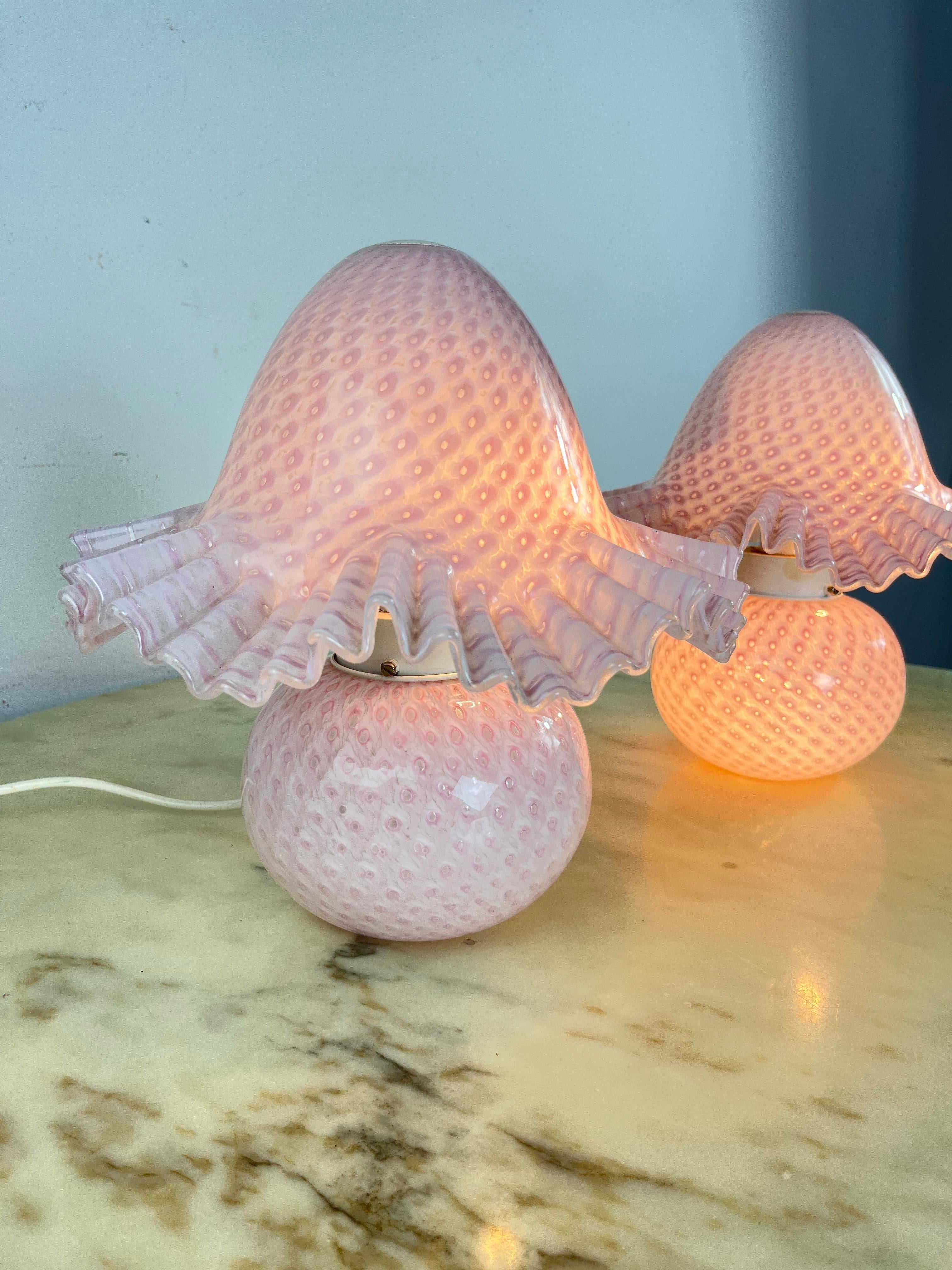 Satz von 2 Murano Glas Nachttischlampen Doppelte Beleuchtung zugeschrieben Cenedese 1980s (Ende des 20. Jahrhunderts) im Angebot