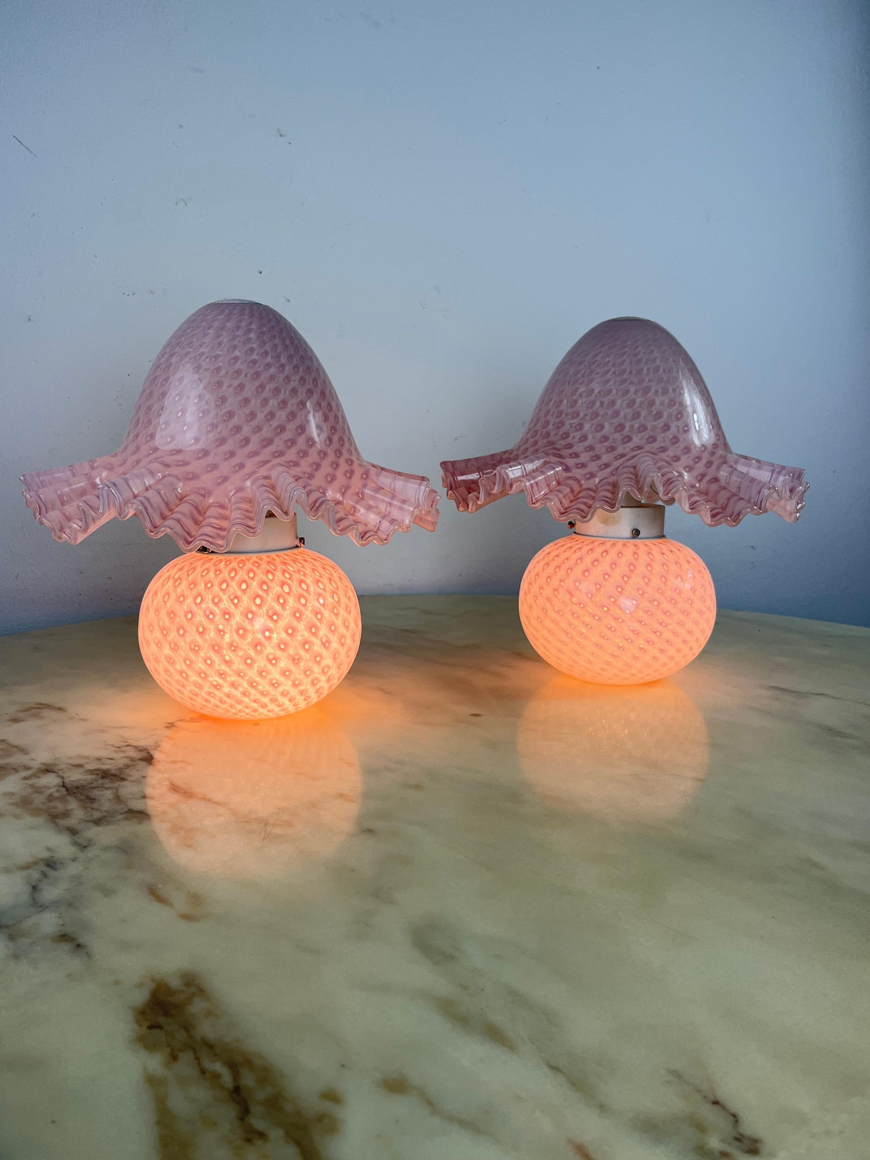 Satz von 2 Murano Glas Nachttischlampen Doppelte Beleuchtung zugeschrieben Cenedese 1980s im Angebot 1