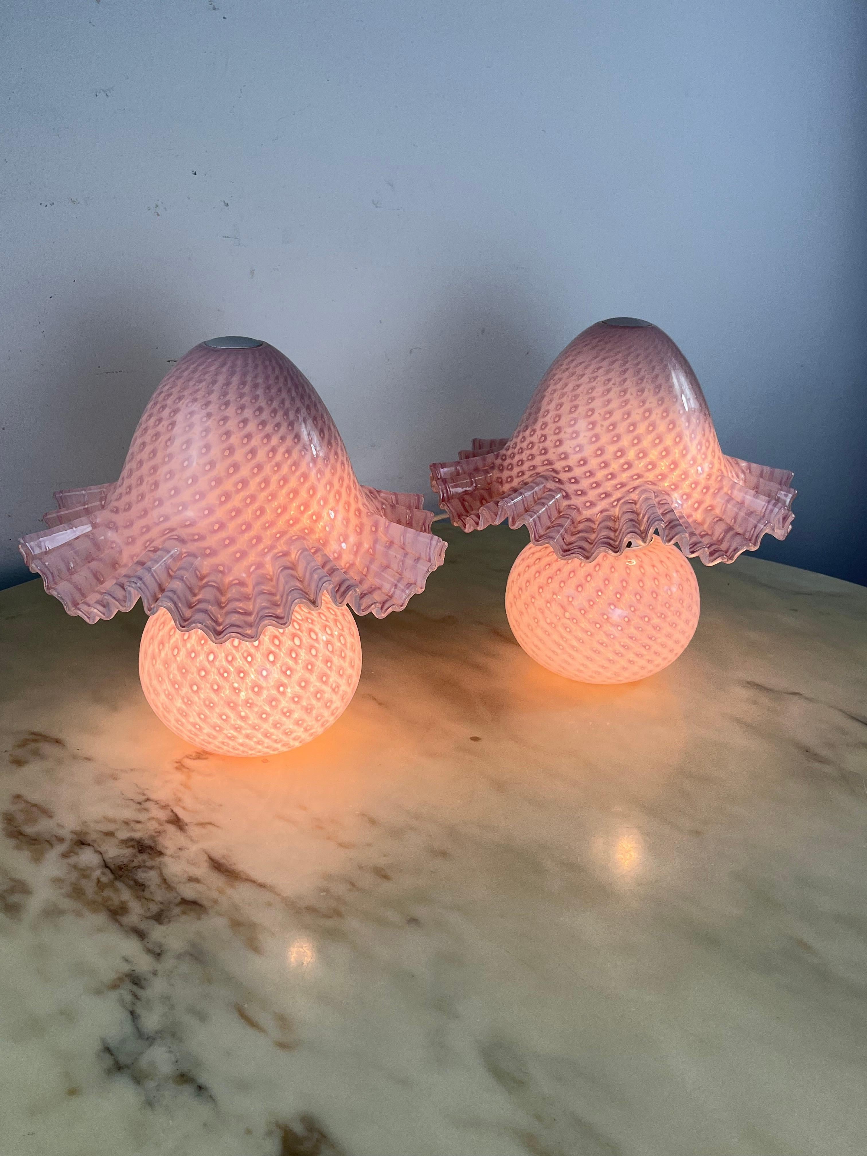 Satz von 2 Murano Glas Nachttischlampen Doppelte Beleuchtung zugeschrieben Cenedese 1980s im Angebot 2