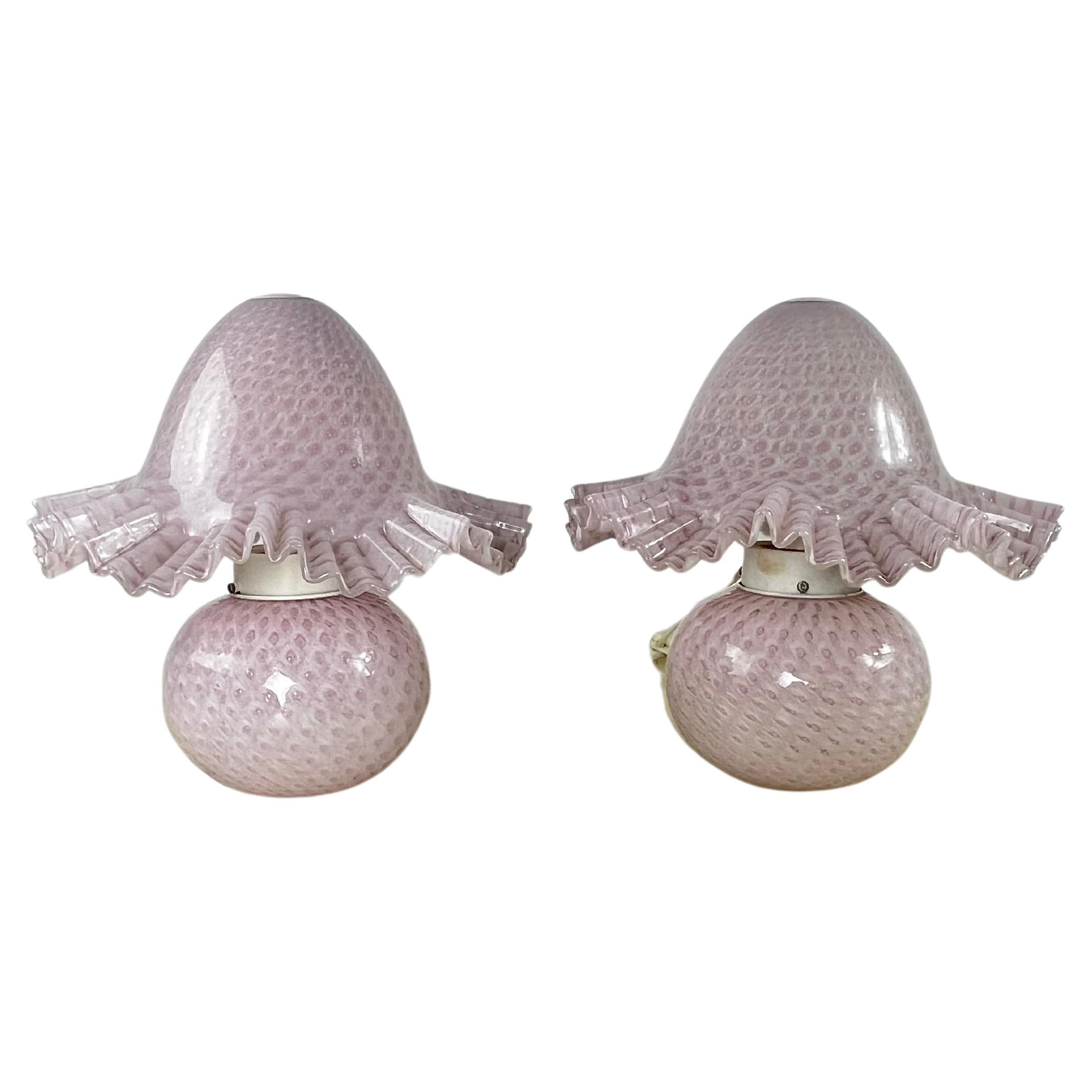 Set Of 2 Murano Glass Bedside Lamps Double lighting attributed to Cenedese 1980s