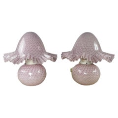Set Of 2 Murano Glass Bedside Lamps Double lighting attributed to Cenedese 1980s