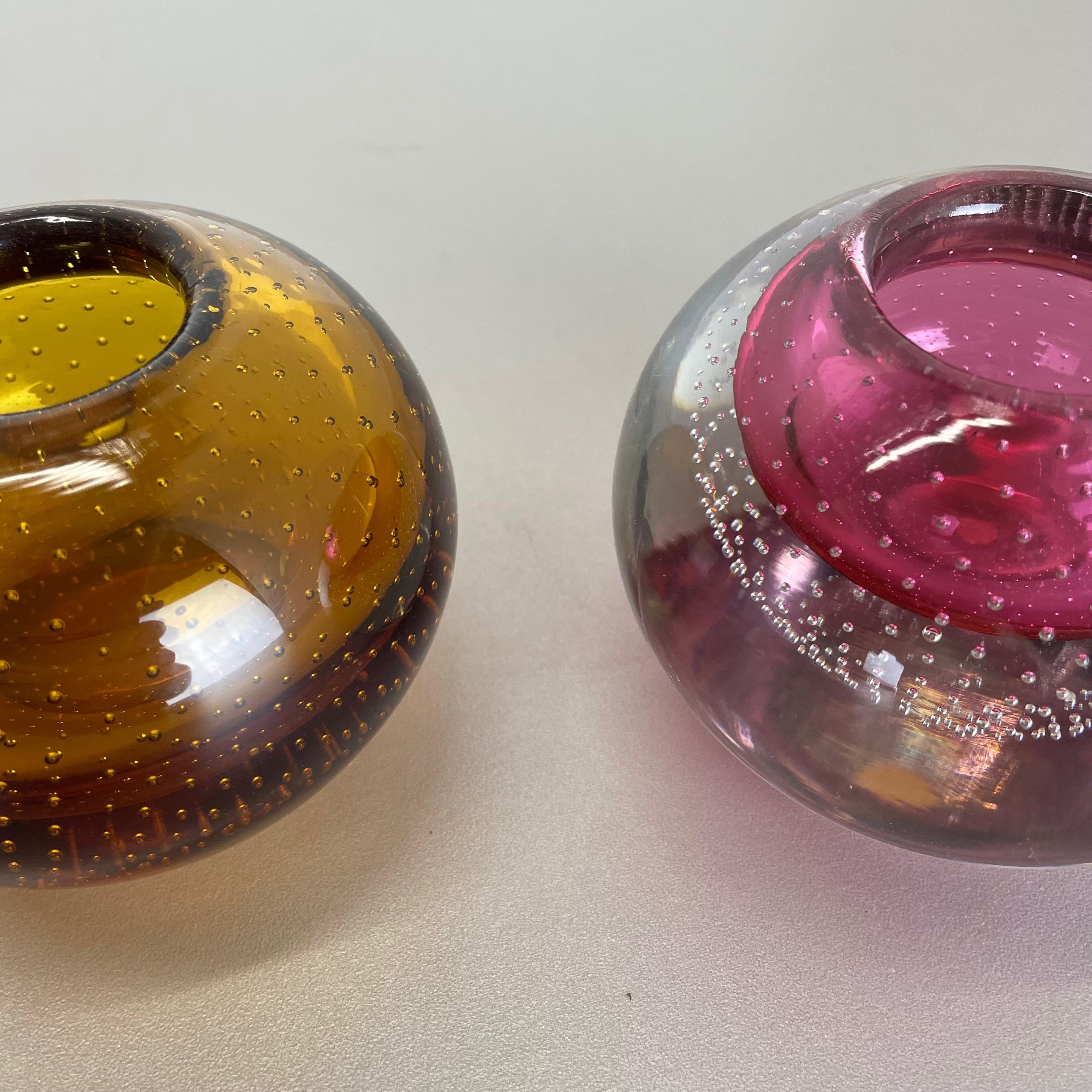 Set of 2 Murano Glass Bubble Structure Bowl Shells Ashtray Element, Italy, 1970s For Sale 9