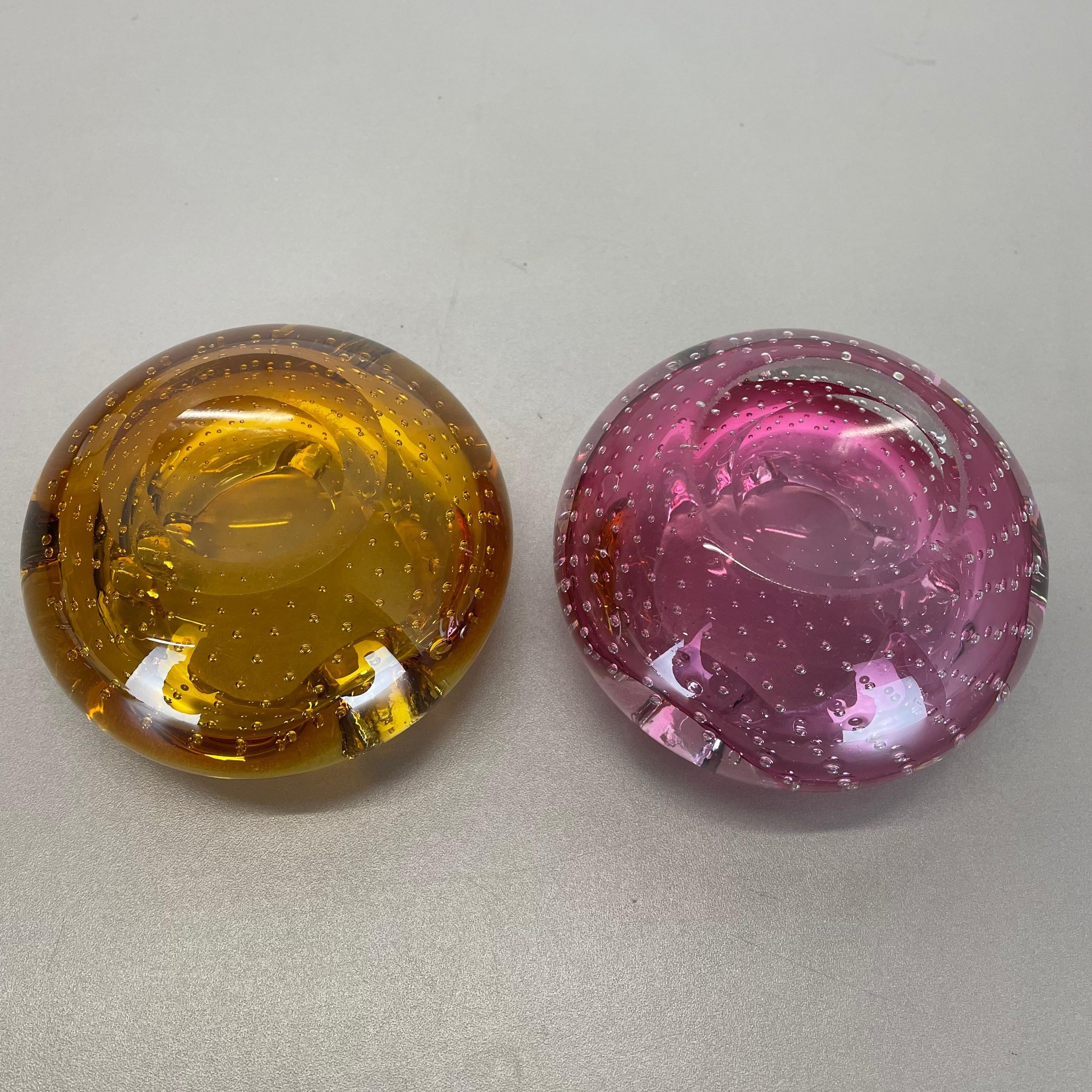 Set of 2 Murano Glass Bubble Structure Bowl Shells Ashtray Element, Italy, 1970s For Sale 12