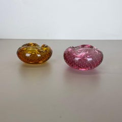 Set of 2 Murano Glass Bubble Structure Bowl Shells Ashtray Element, Italy, 1970s