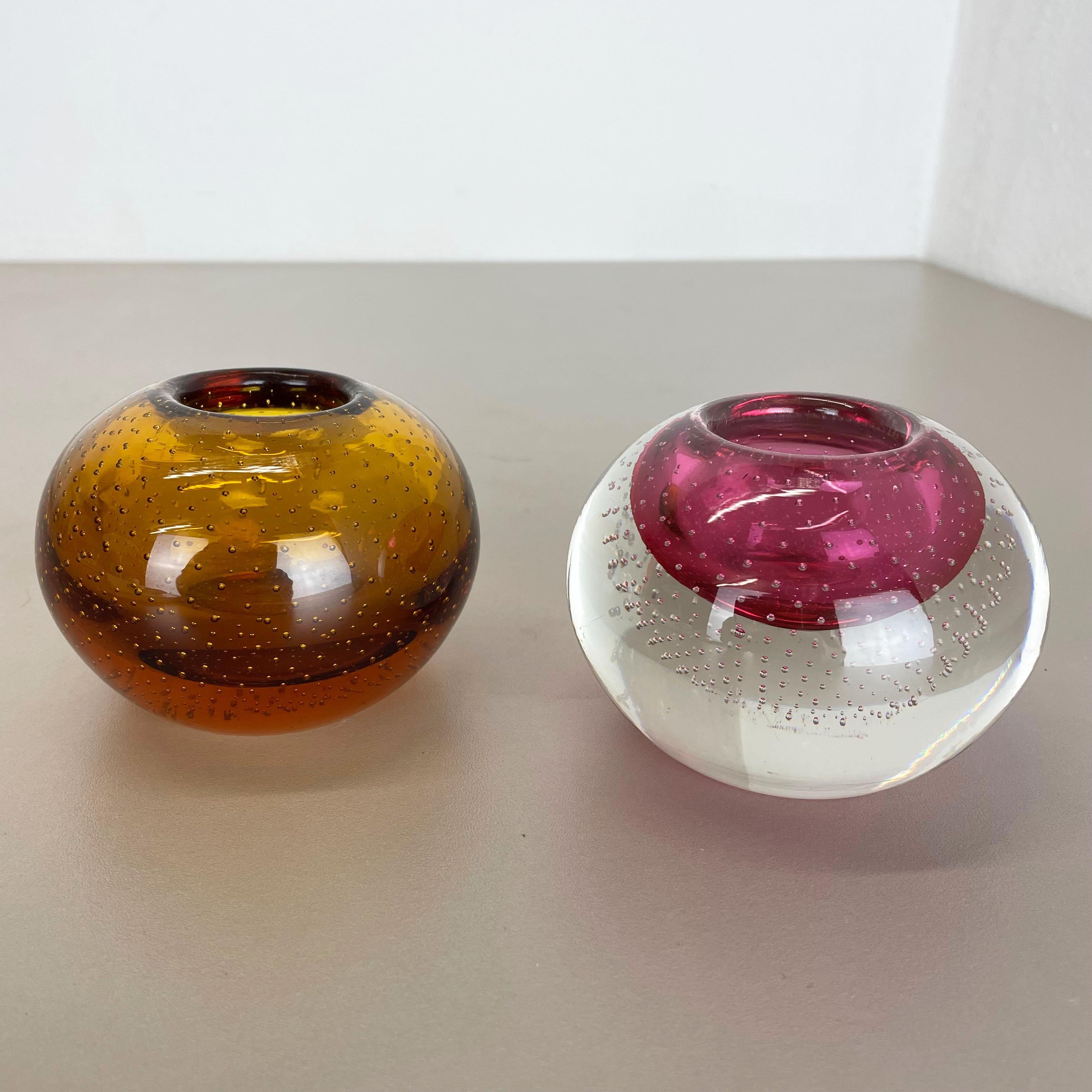 Mid-Century Modern Set of 2 Murano Glass Bubble Structure Bowl Shells Ashtray Element, Italy, 1970s For Sale