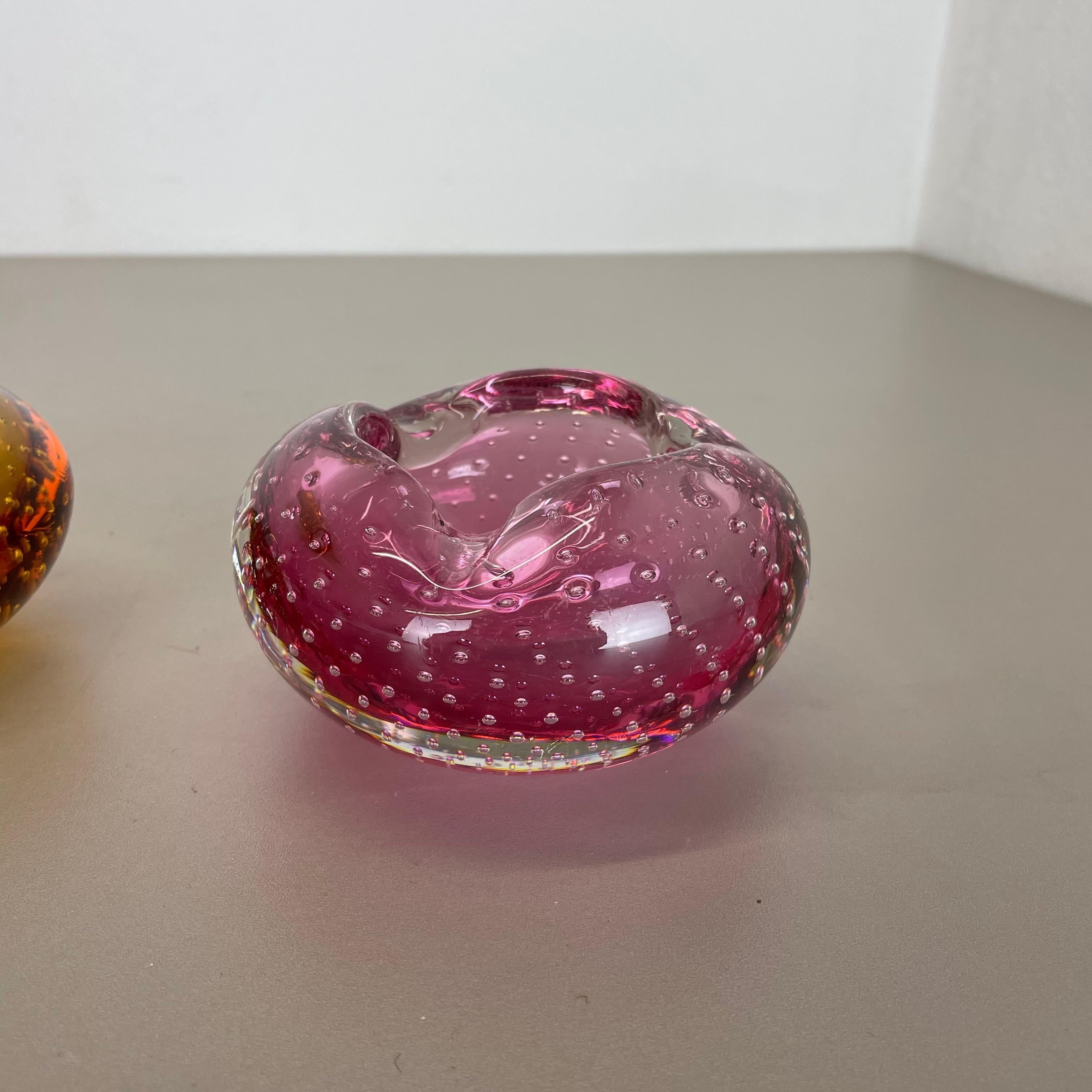 Set of 2 Murano Glass Bubble Structure Bowl Shells Ashtray Element, Italy, 1970s For Sale 1