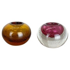Vintage Set of 2 Murano Glass Bubble Structure Bowl Shells Ashtray Element, Italy, 1970s