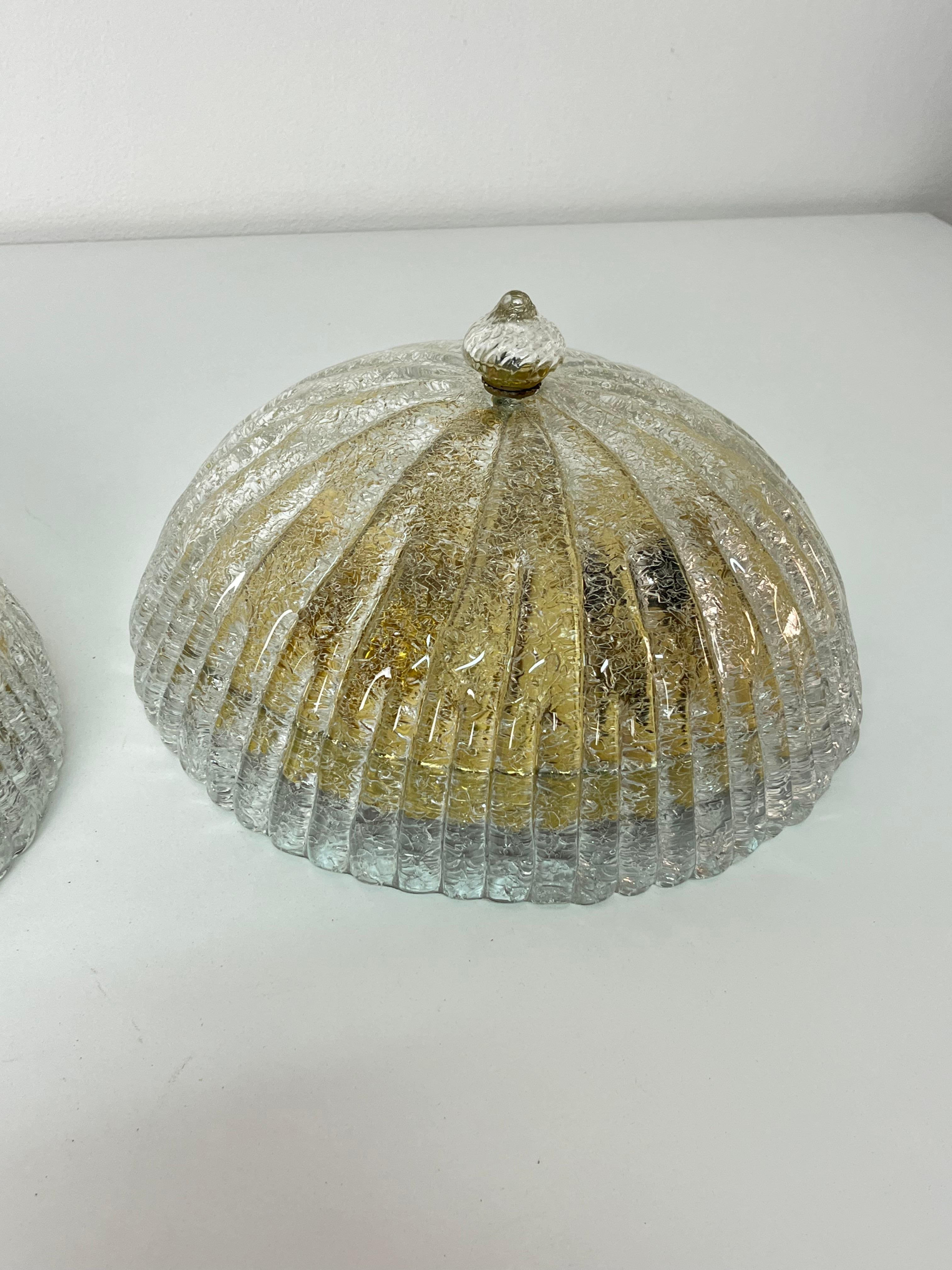 Juego de 2 lámparas de techo de cristal de Murano, años 80 en venta 2