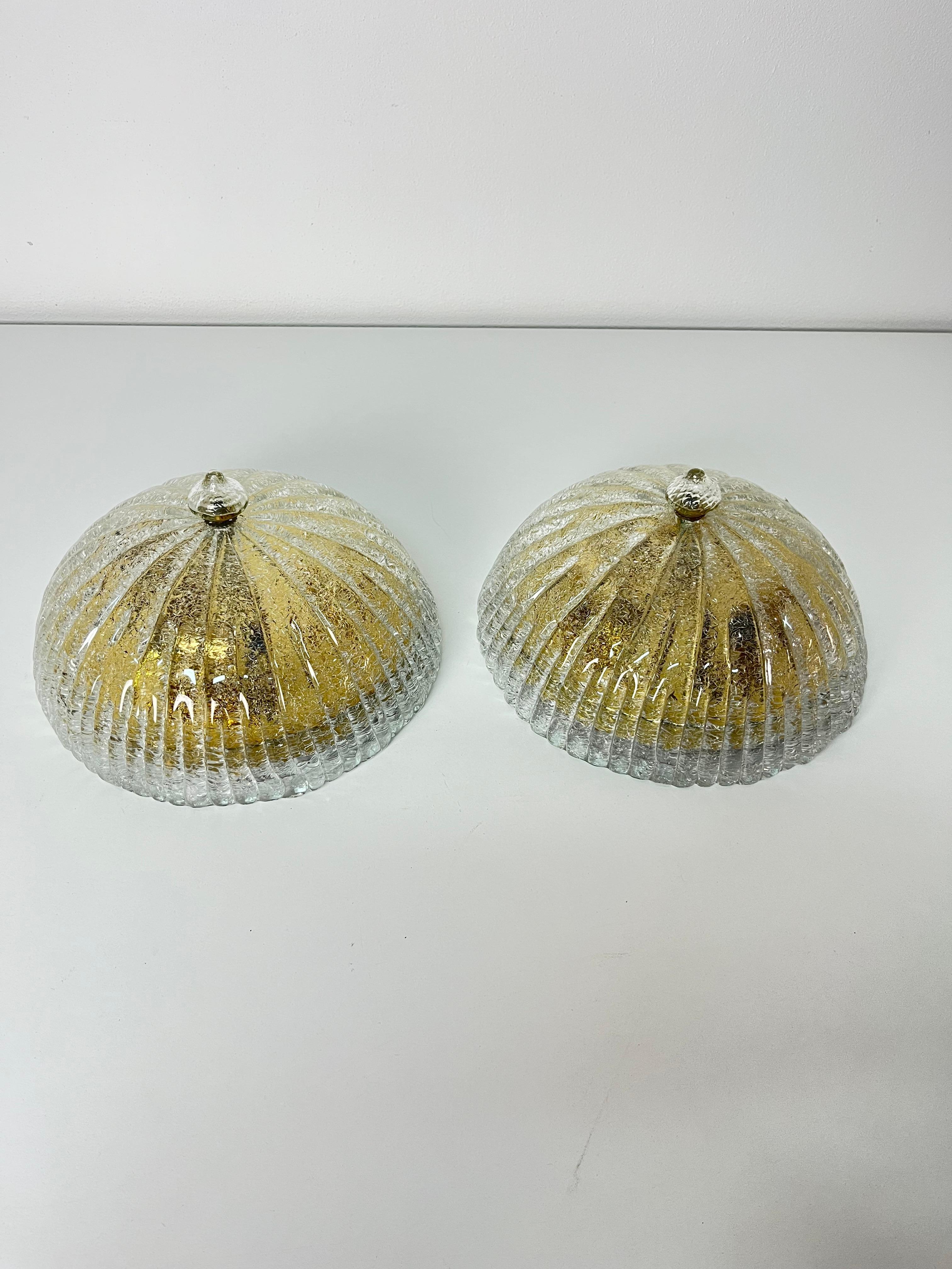 Juego de 2 lámparas de techo de cristal de Murano, años 80 en venta 4