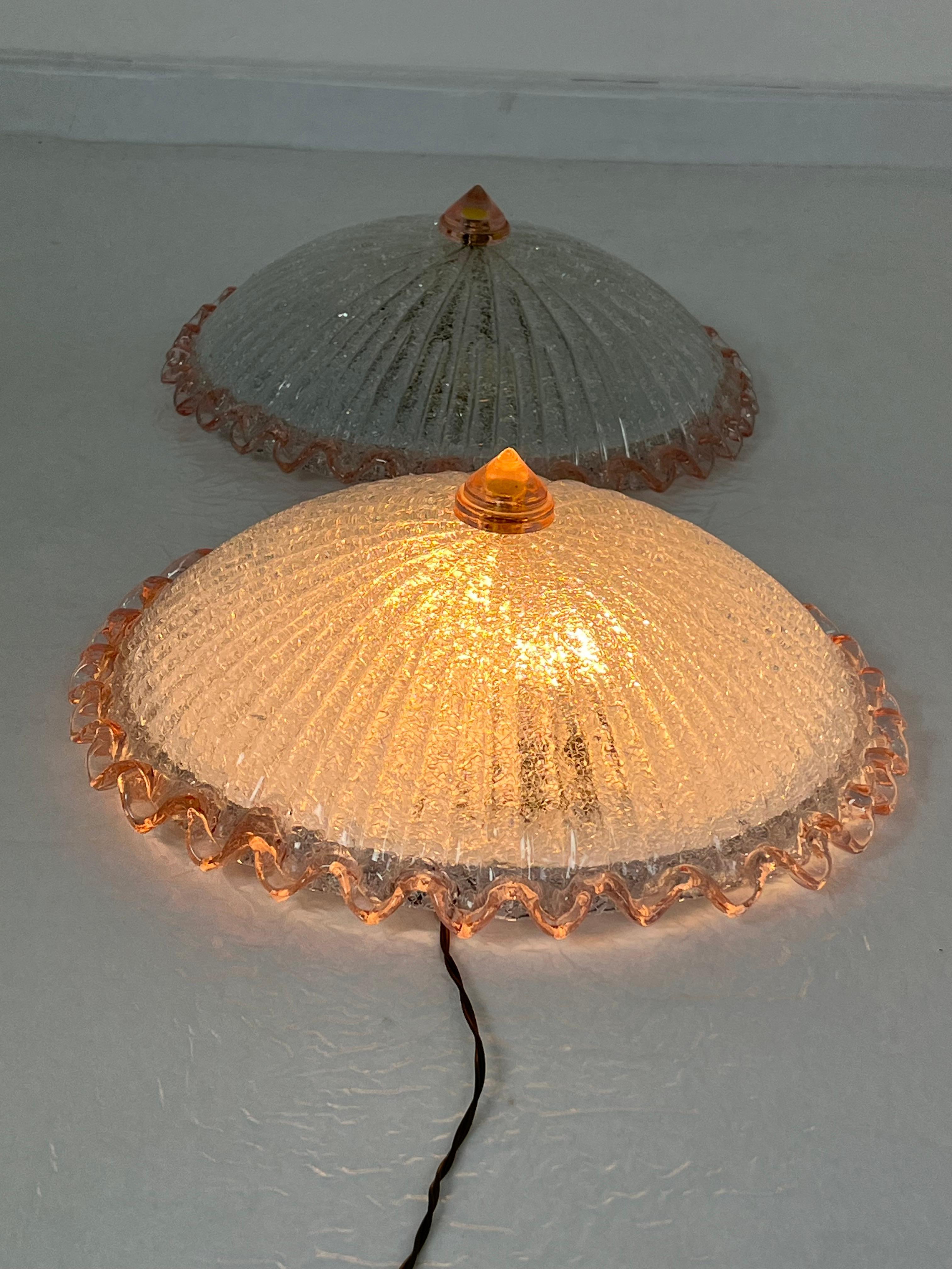 Conjunto de 2 lámparas de techo de cristal de Murano, estilo Barovier & Toso Años 80 en venta 5