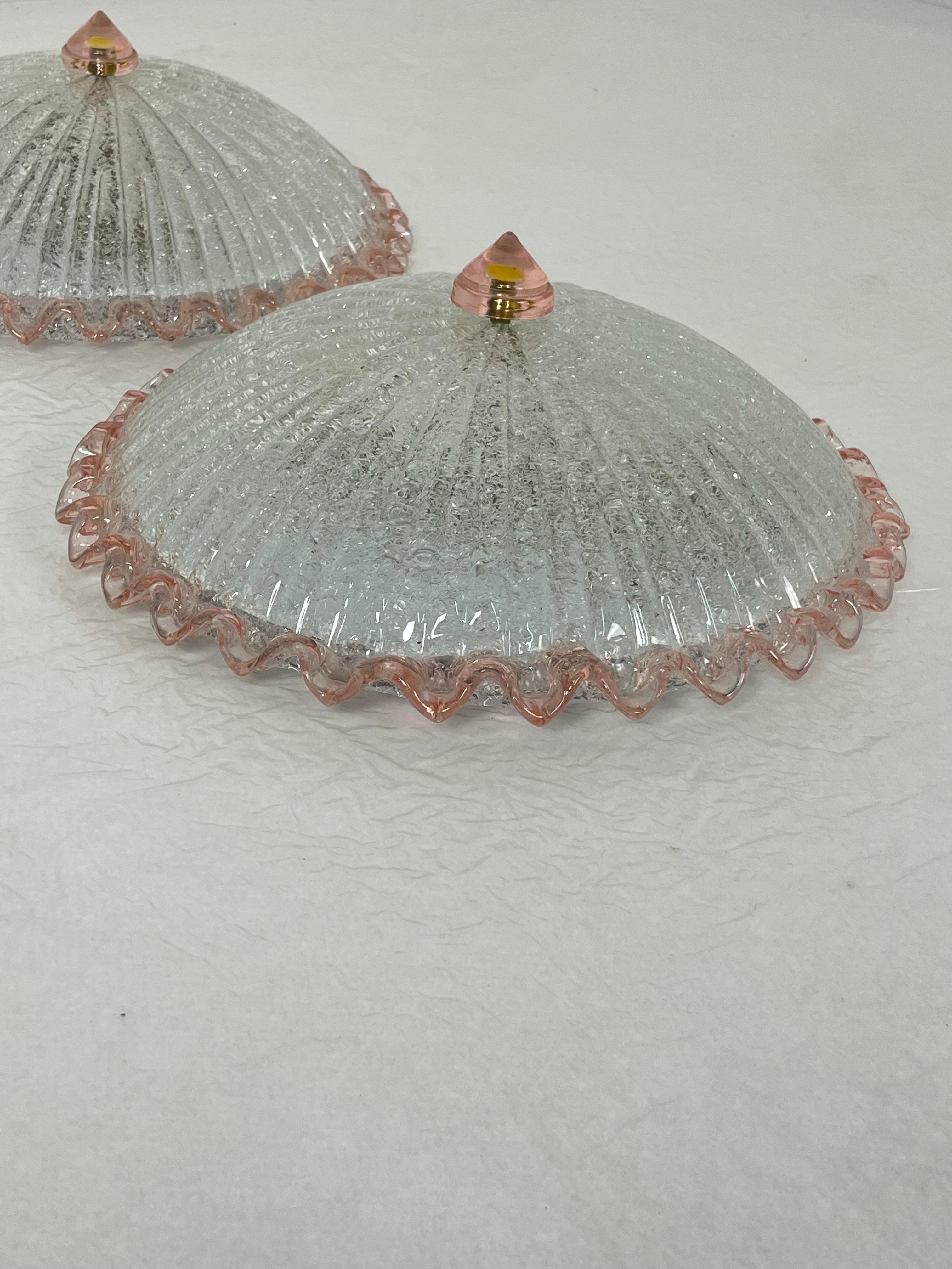 Conjunto de 2 lámparas de techo de cristal de Murano, estilo Barovier & Toso Años 80 finales del siglo XX en venta